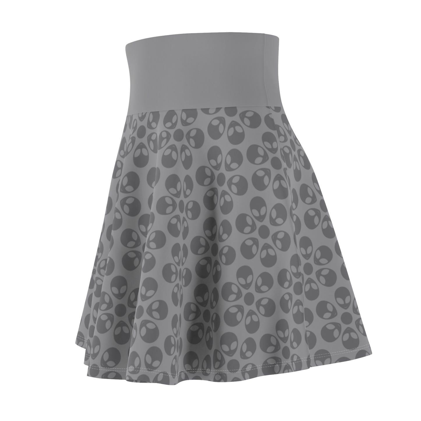 Skull Pattern Womens Skater Skirt Cute AOP Skirt Gothic Summer Wear Festival Outfit Alternative Fashion Alien Flowers Grey