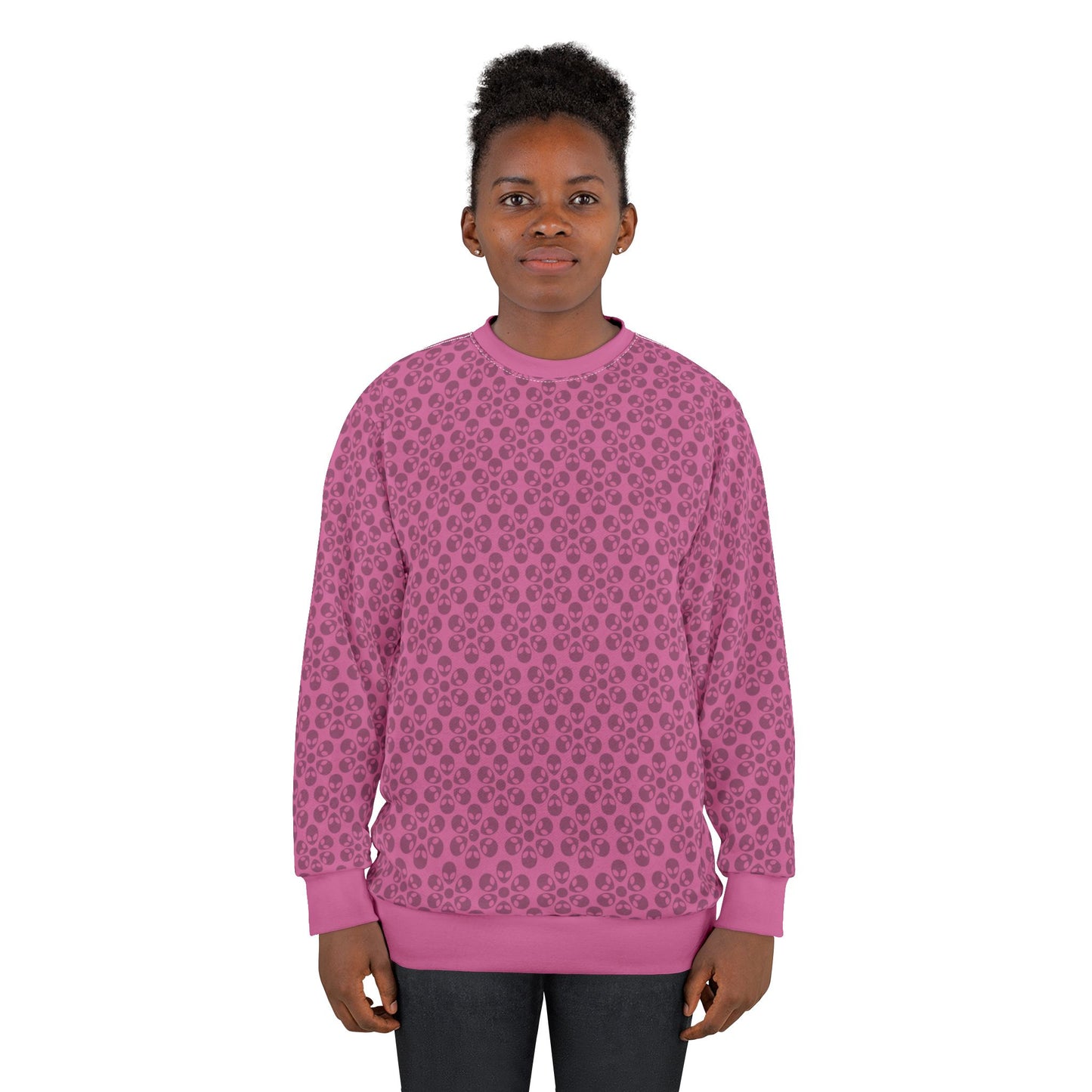 Floral Pattern Unisex Sweatshirt Cozy Gift for Her Trendy Floral Everyday Wear Perfect for Fall Unique Comfortable Lounge Wear Alien Flowers Light Pink