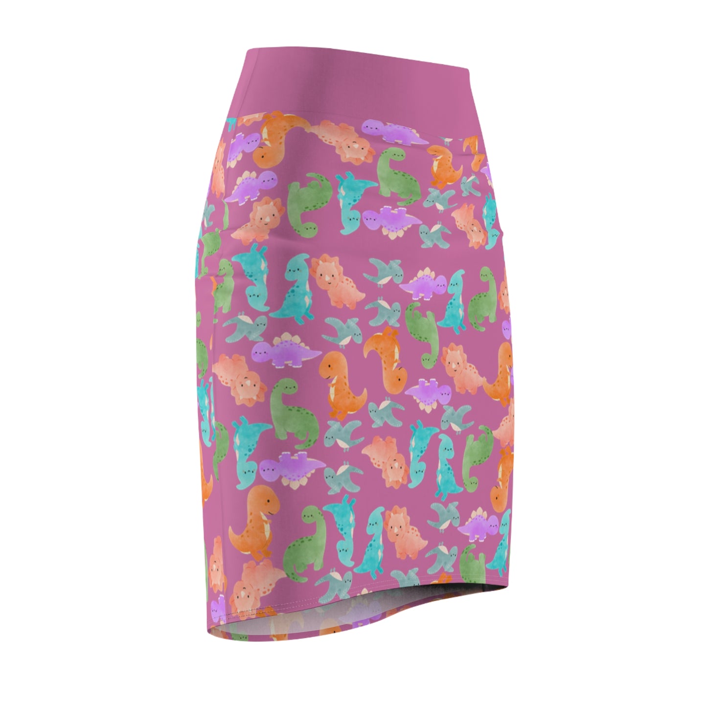 Whimsical Dino Pencil Skirt Fun Pencil Skirt for Summer Cute AOP Skirt for Women Vibrant Skirt for Parties Beachwear Rainbow Dinos Light Pink