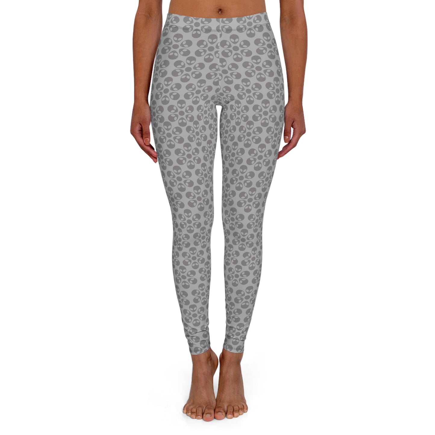 Womens Casual Spandex Leggings Alien Flowers Light Grey