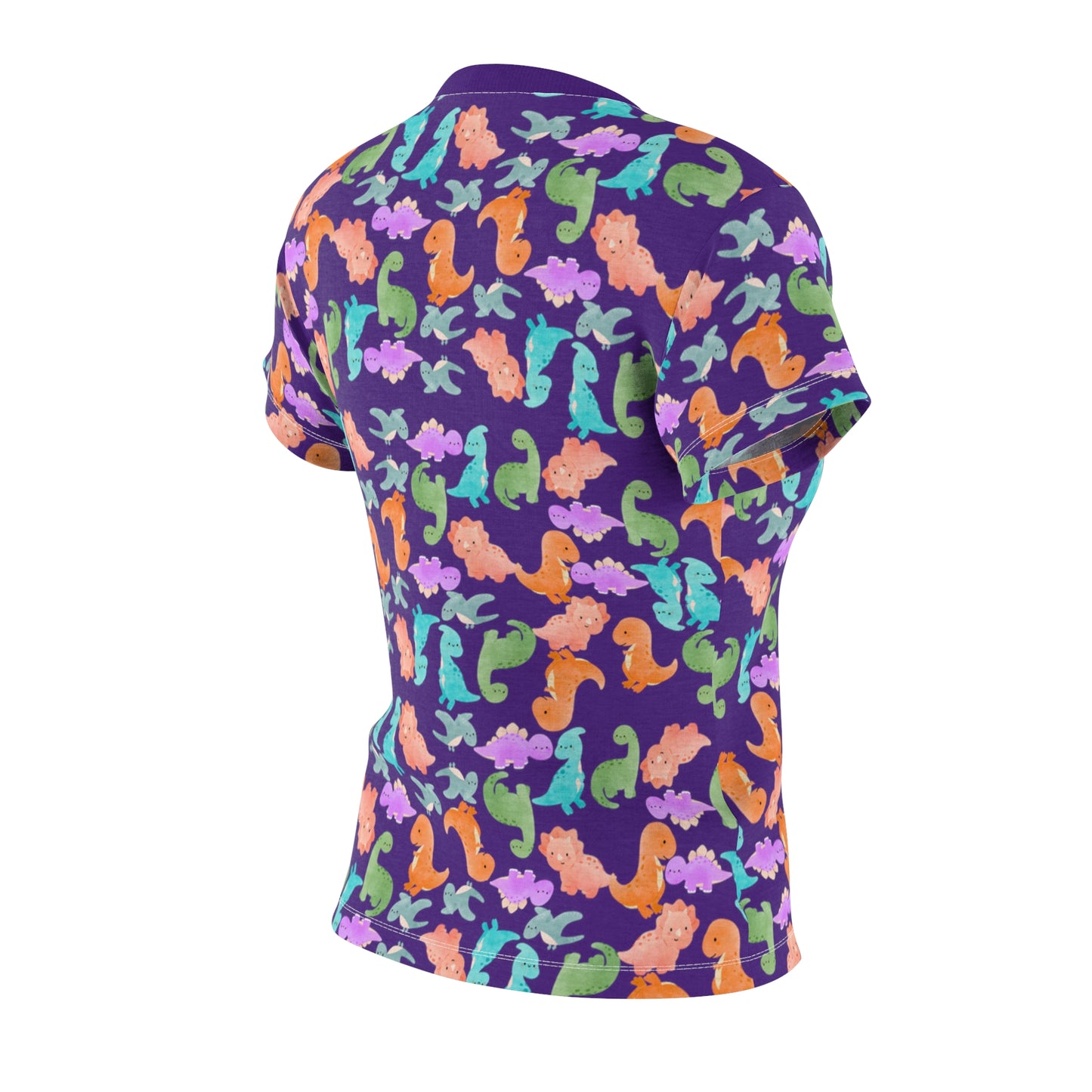 Colorful Dino Womens Tee Cute Summer Top Vibrant Casual Shirt Sea Animal Print Tee Gifts for Ocean Lovers Beachwear Rainbow Dinos Purple