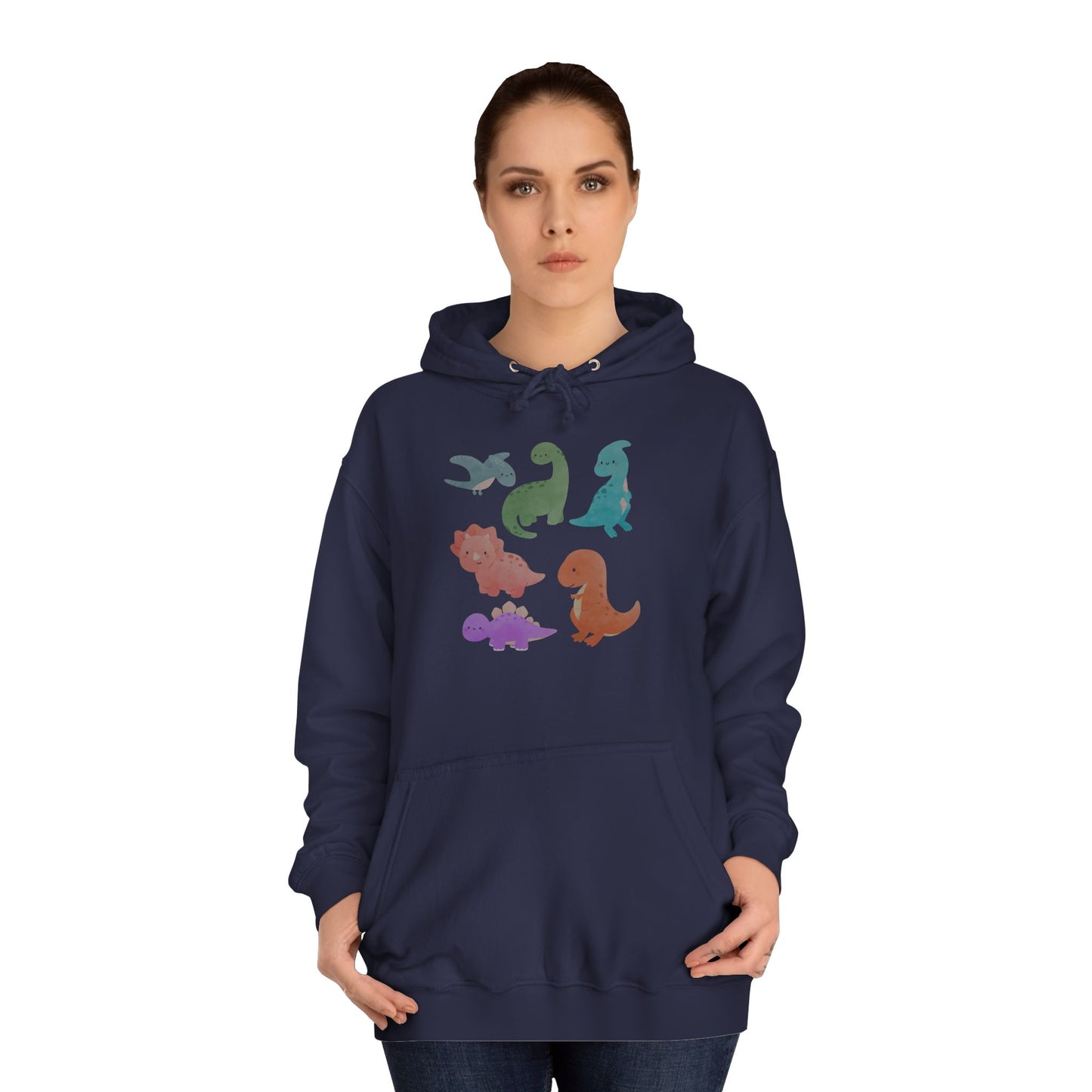 Unisex College Hoodie Colorful Dino - Cozy Casual Sweatshirt for Students, Perfect for Campus Life, Gift for Graduation, School Spirit Wear