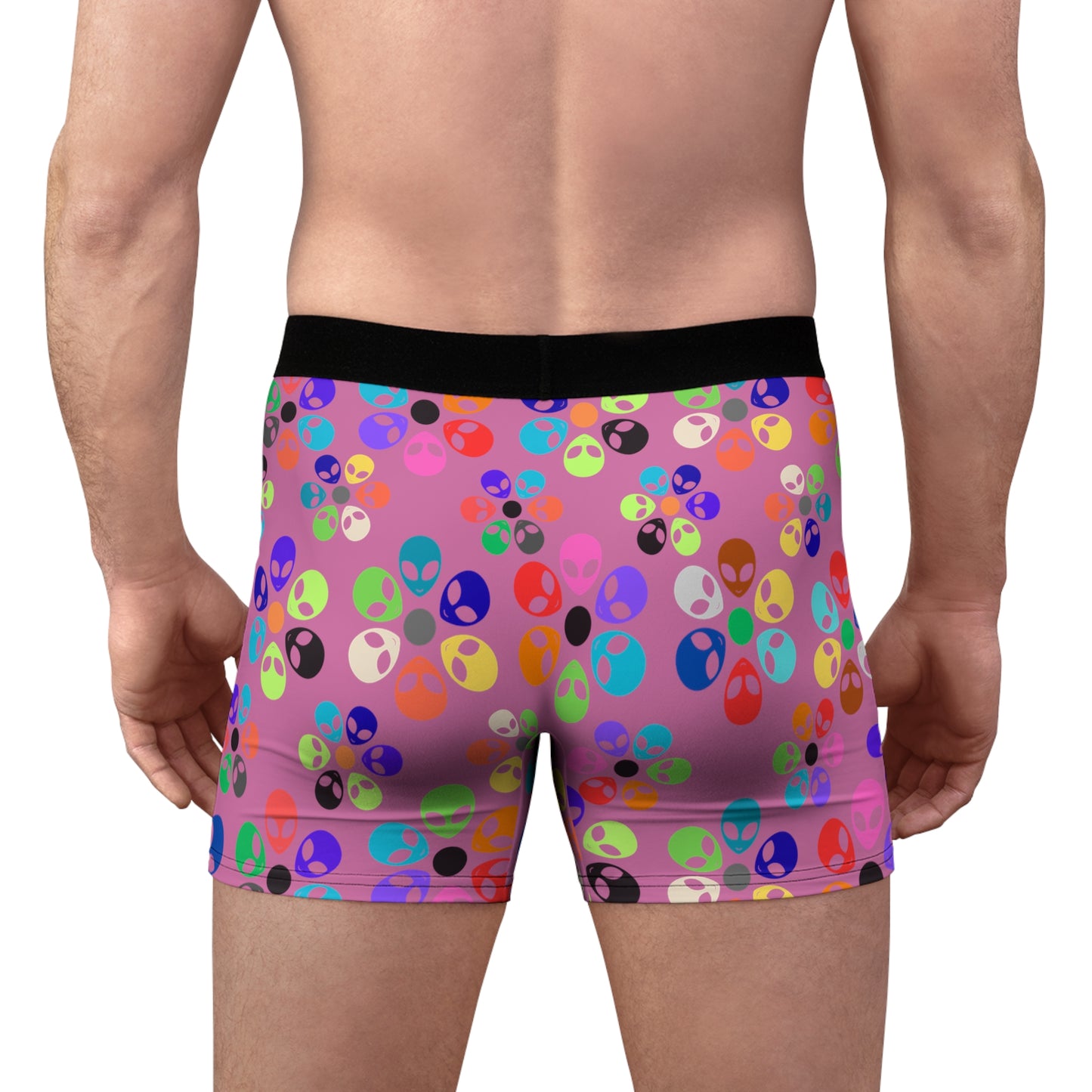 Colorful Alien Print Boxer Briefs for Men  Fun & Comfy Great for Gifting Casual Wear Everyday Essentials and Special Occasions Alien Rainbow Flowers Light Pink