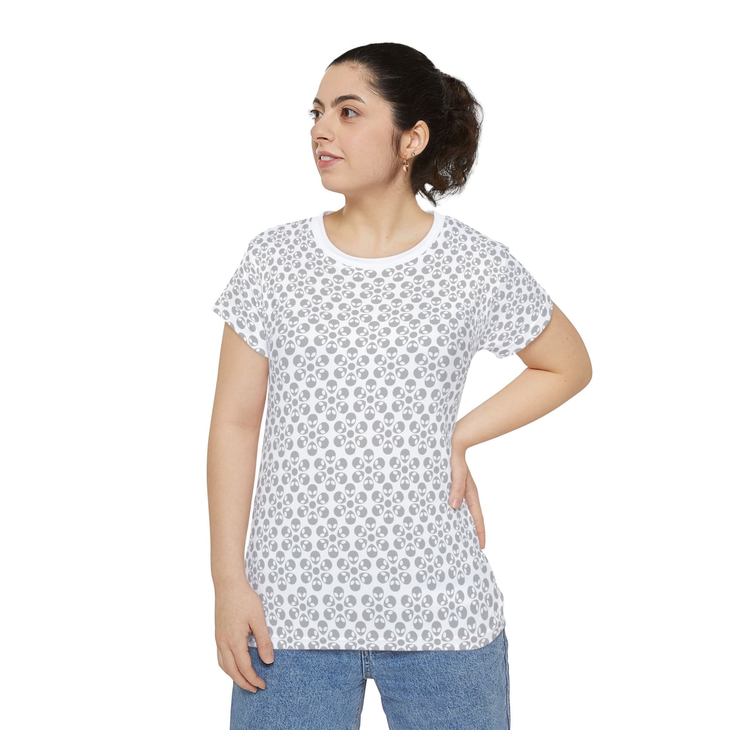 Womens Short Sleeve Shirt Alien Flowers White