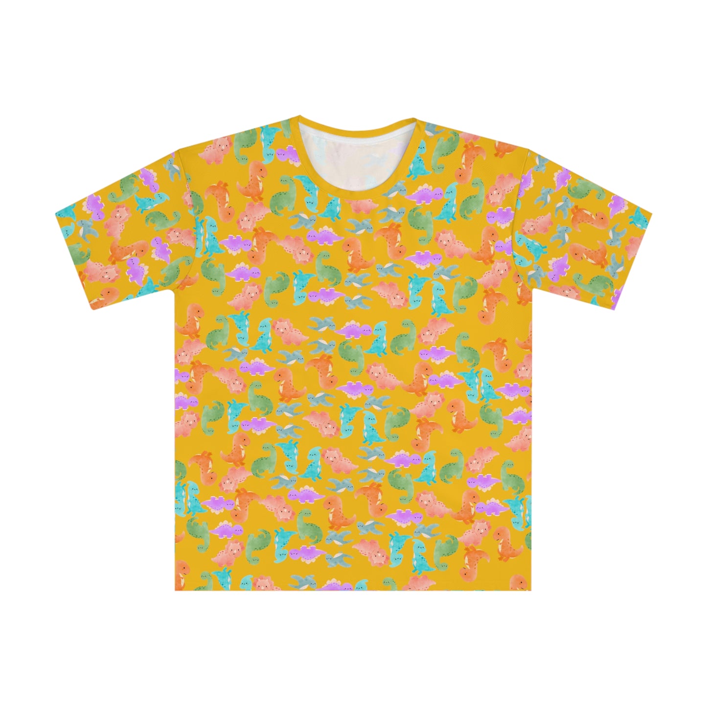 Whimsical Dino Mens Loose TShirt Beachwear Summer Shirt Gift Idea Casual Tee Rainbow Dinos Yellow
