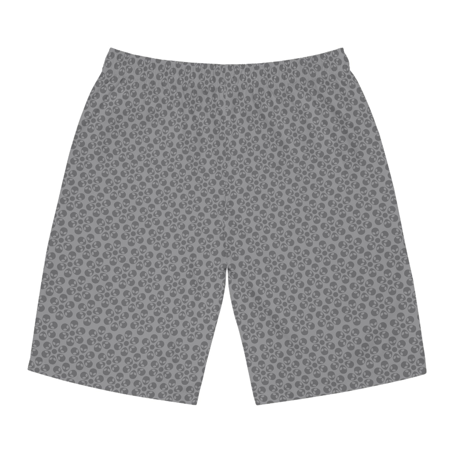 Mens Floral Print Board Shorts Summer Swimwear Beach Attire Vacation Ready Casual Everyday Shorts Alien Flowers Grey