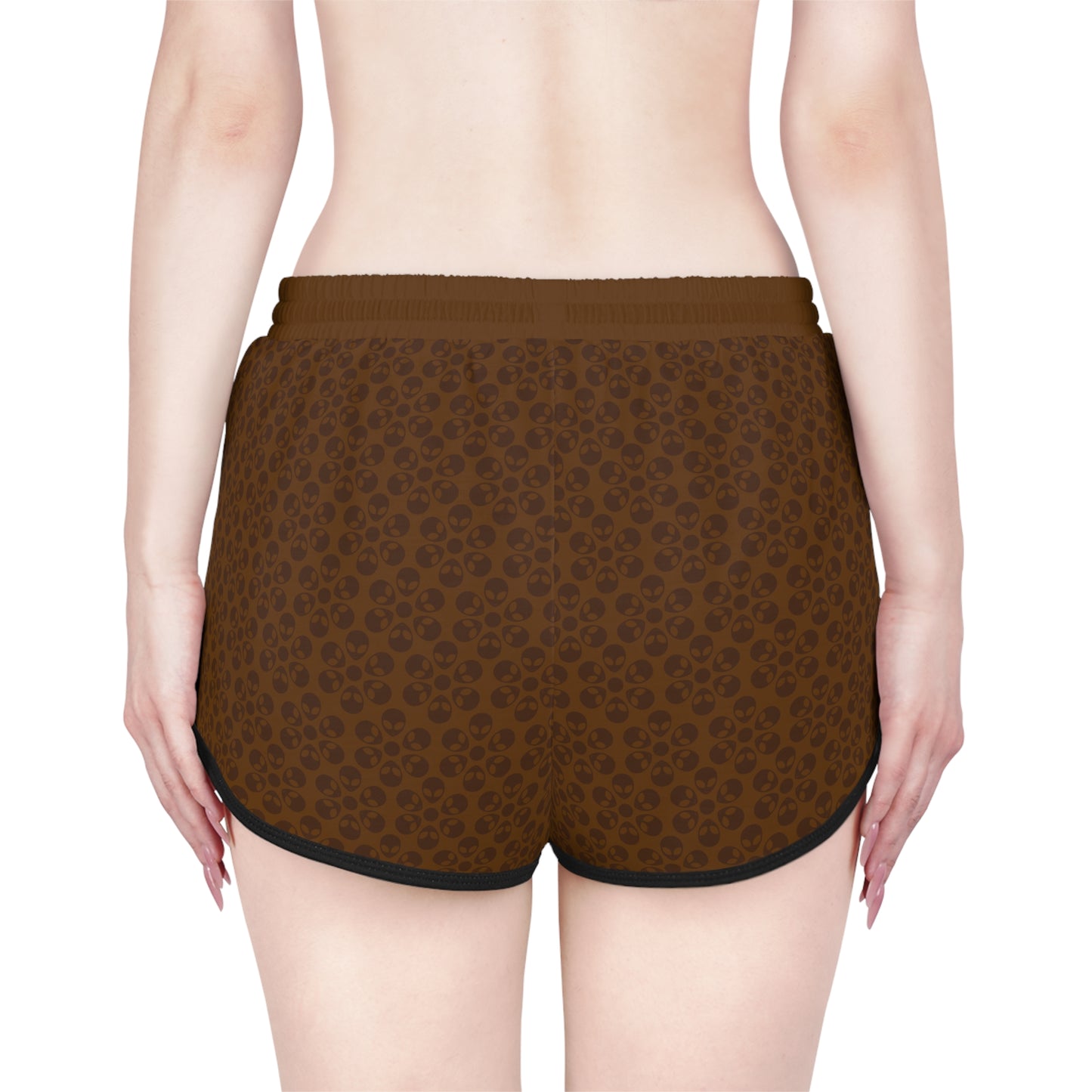 Womens Relaxed Shorts Alien Flowers Brown
