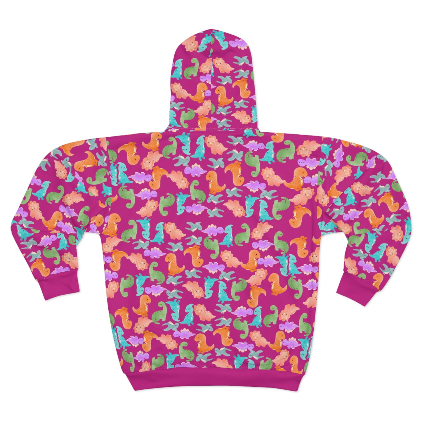 Colorful Dino Unisex Zip Hoodie OceanInspired Hooded Sweatshirt Beach Trip Hoodie Perfect Gift for Marine Life Lovers Rainbow Dinos Pink