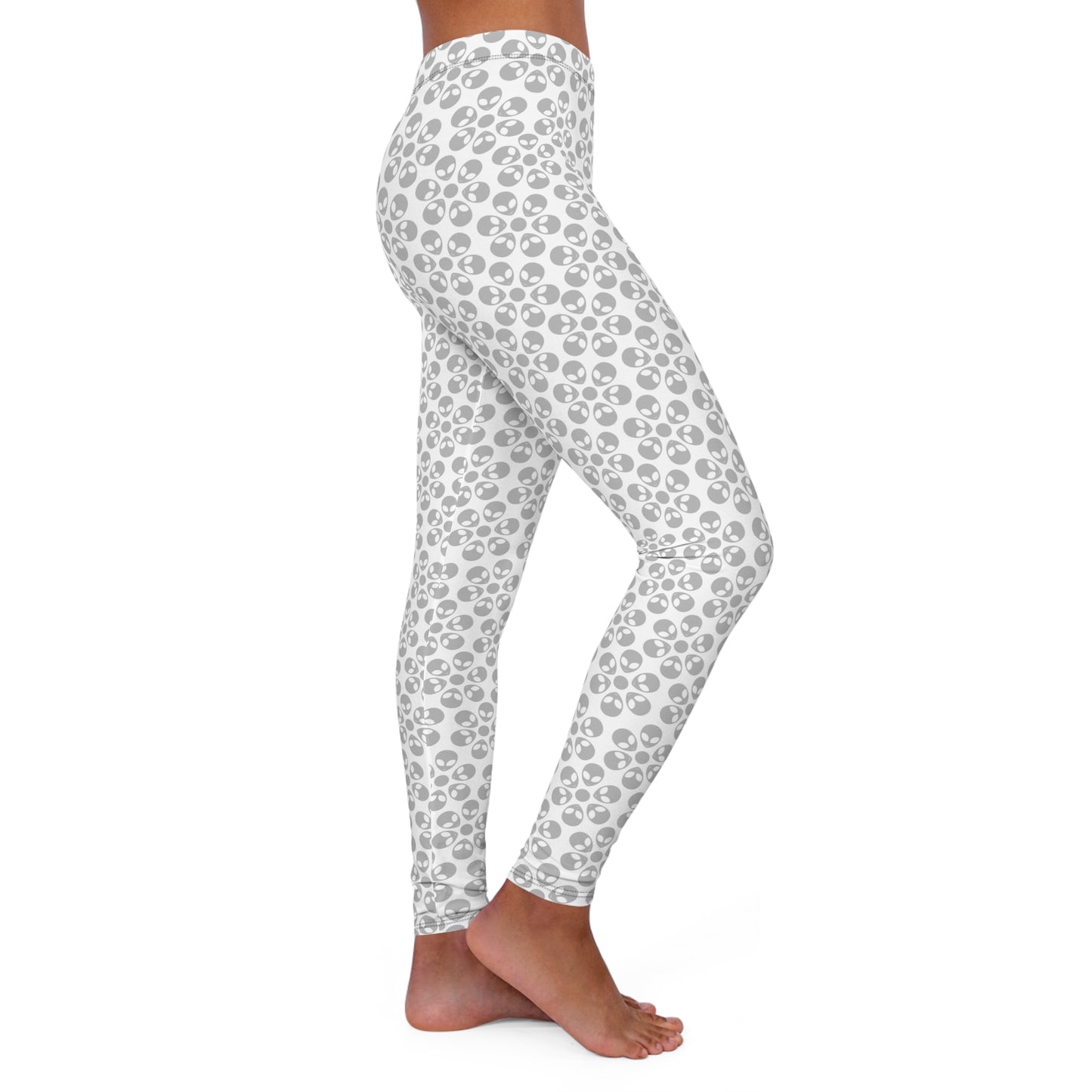 Womens Casual Spandex Leggings Alien Flowers White