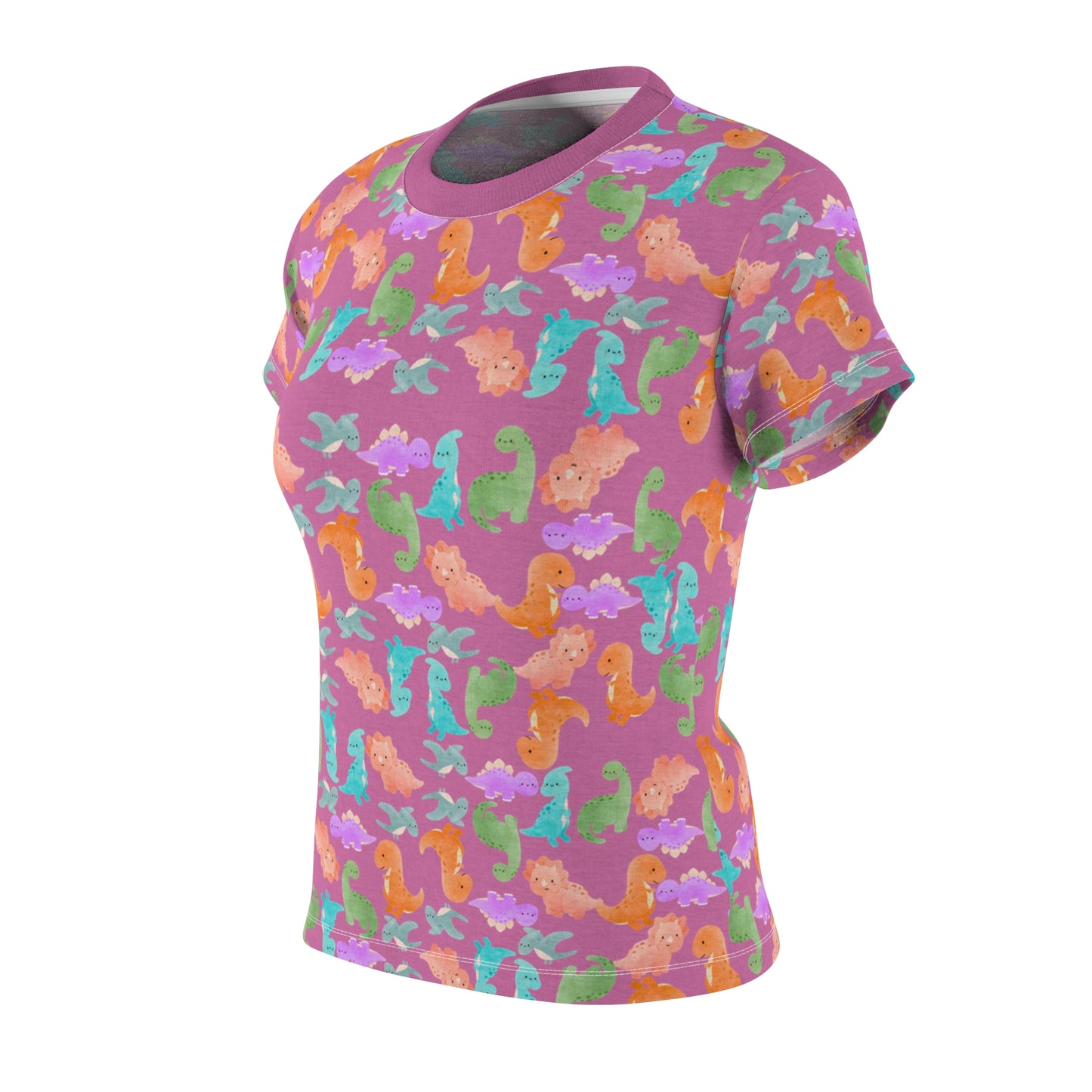 Colorful Dino Womens Tee Cute Summer Top Vibrant Casual Shirt Sea Animal Print Tee Gifts for Ocean Lovers Beachwear Rainbow Dinos Light Pink