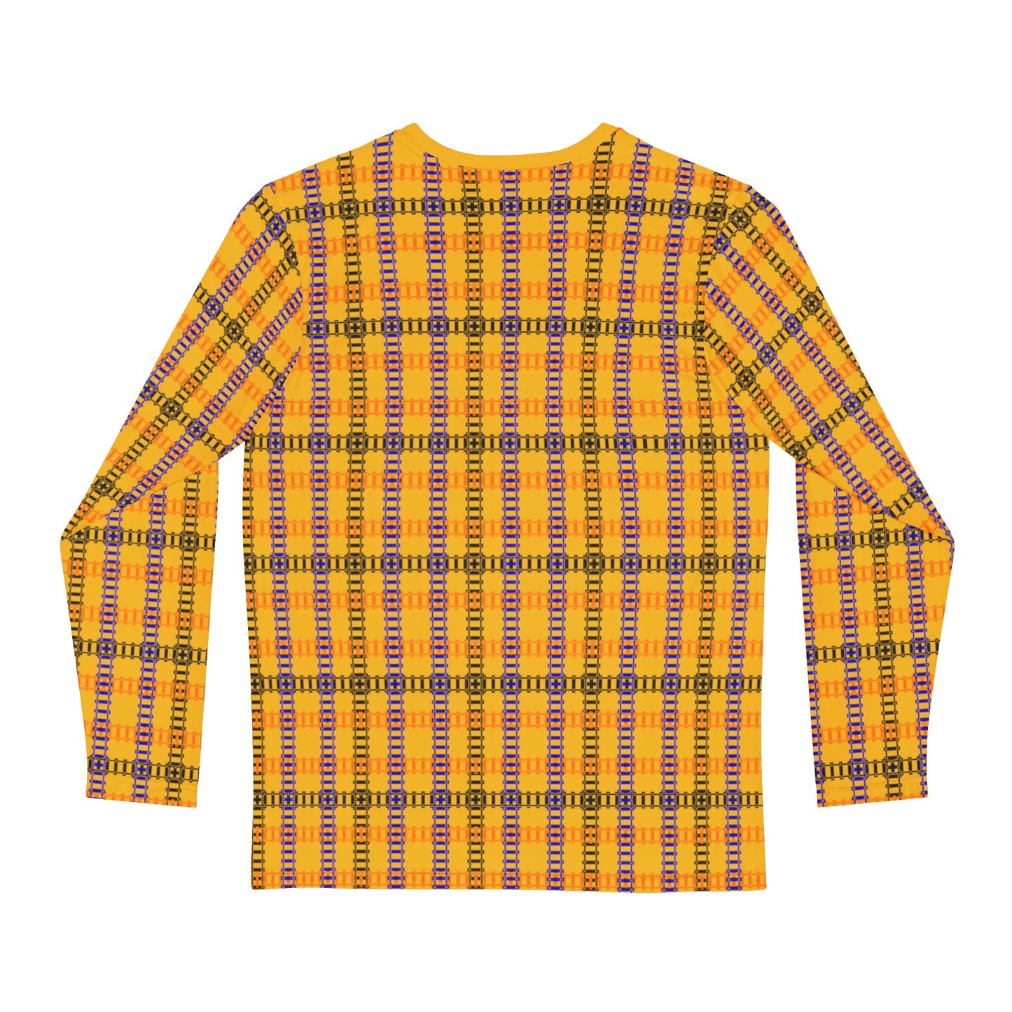 Vibrant Plaid Mens Long Sleeve Shirt Cozy Outfit Casual Wear Stylish Layering Perfect for Fall and Winter Train Tracks Yellow