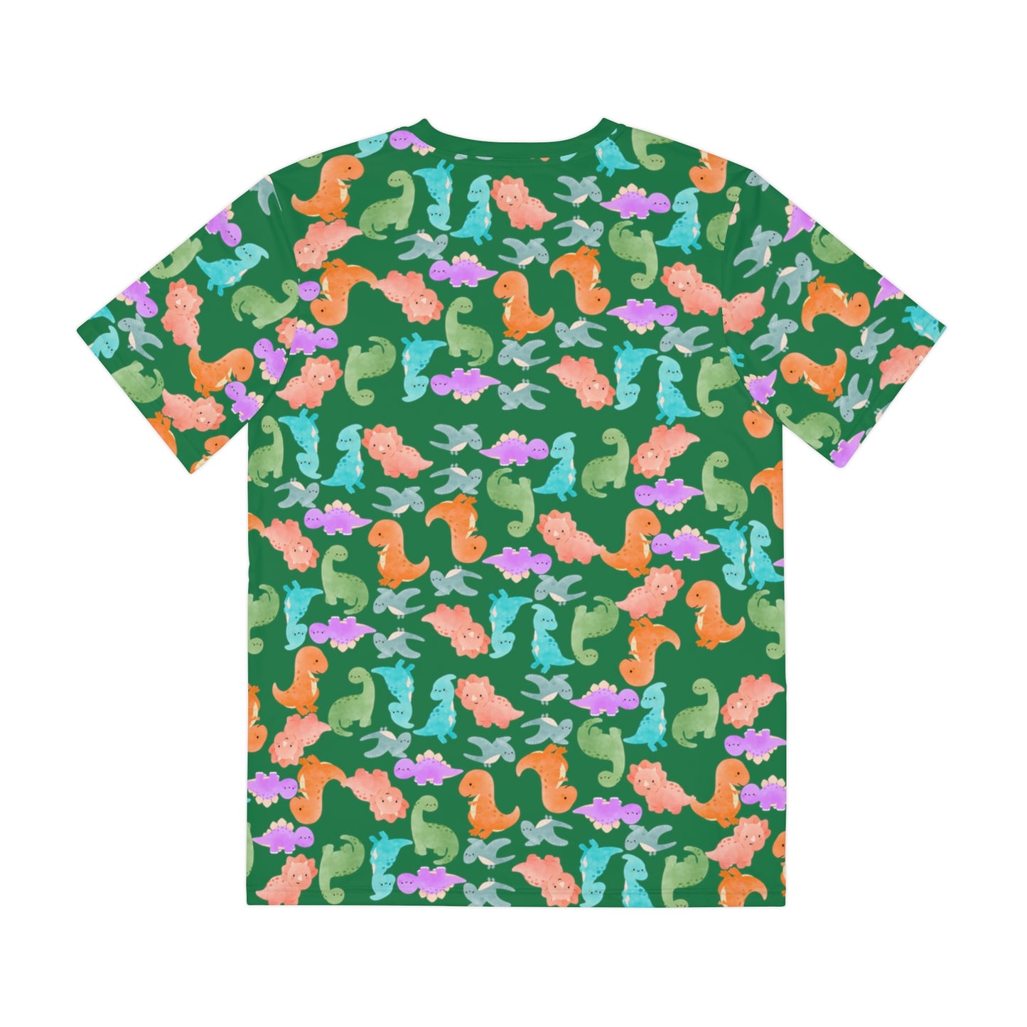 Colorful Dino Tee  Fun Playful Shirt for Ocean Lovers Casual Wear Summer Outfits Beach Activities Gifts for Him Rainbow Dinos Dark Green