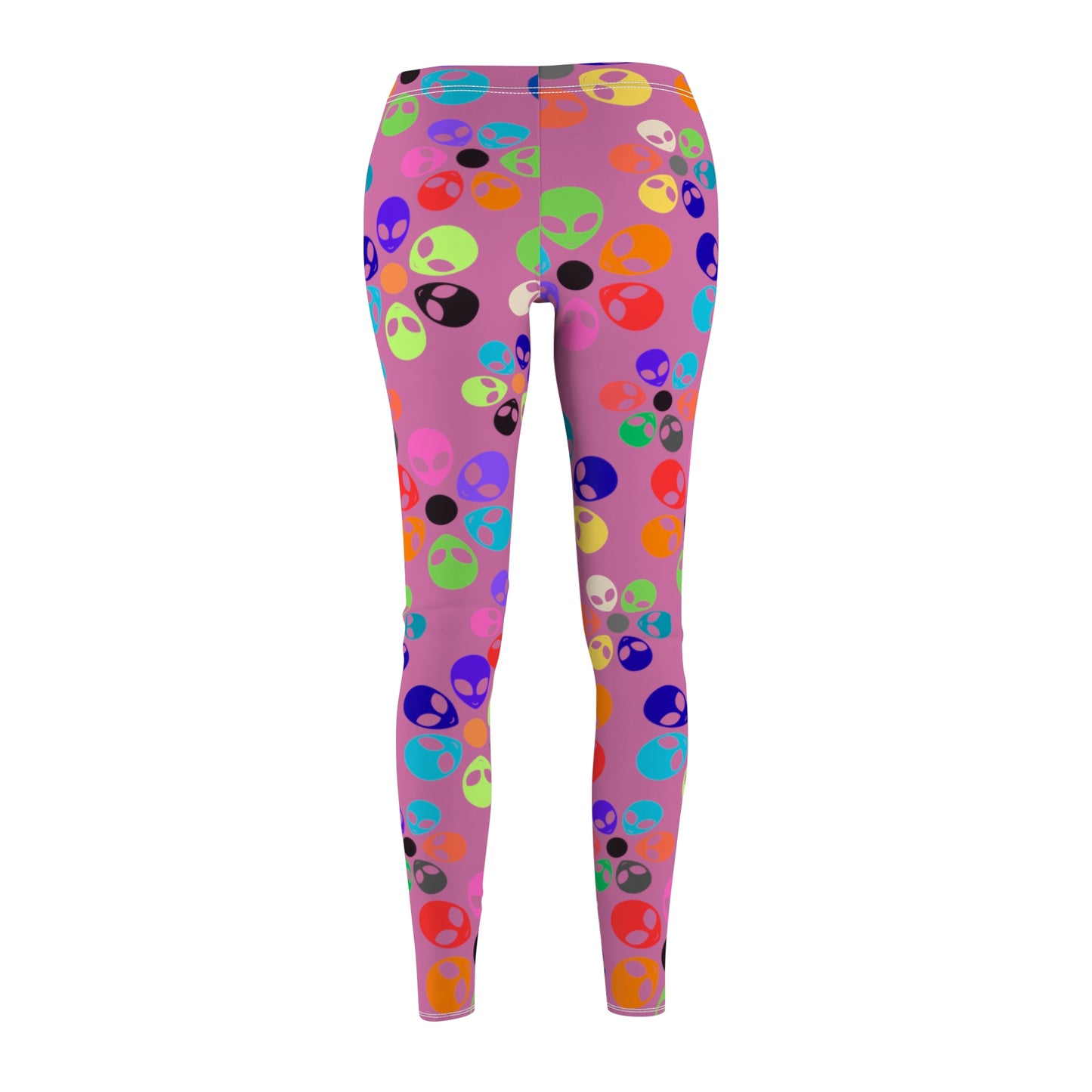 Colorful Alien Print Womens Leggings Casual Streetwear Graphic Leggings for Festivals Comfortable Activewear Unique Gift Idea Alien Rainbow Flowers Light Pink