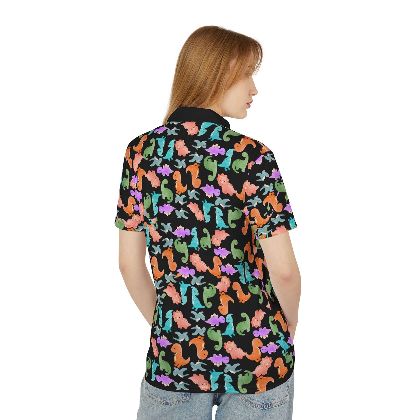 Colorful Unisex Polo Shirt Vibrant AOP Tee for Casual Wear Gift for Birthdays Summer Style Soft Fabric Enjoyment Rainbow Dinos Pink