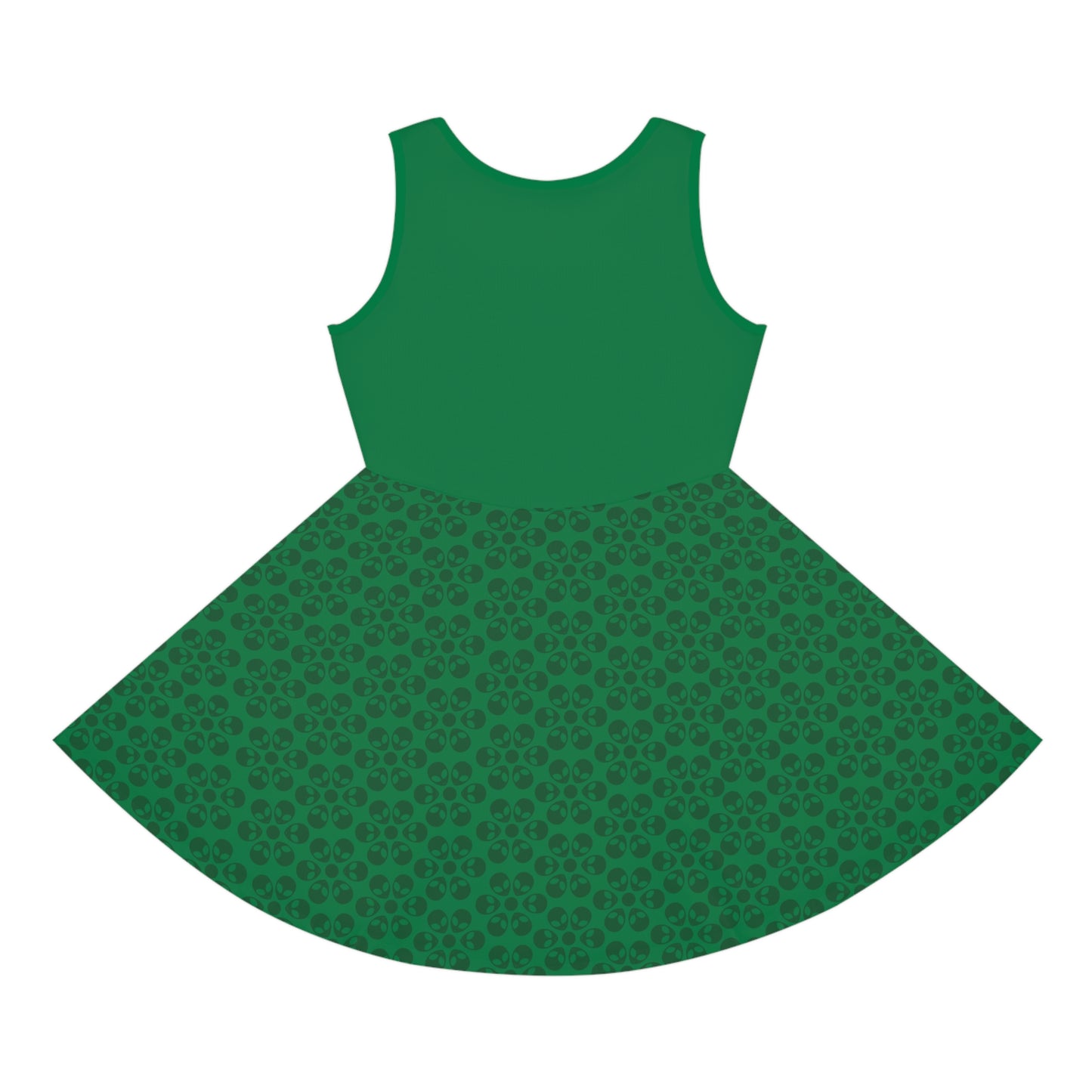 Girls Floral Sleeveless Sundress Cute Summer Dress Kids Fashion Birthday Outfit Playful Floral Pattern Spring Dress Alien Flowers Dark Green