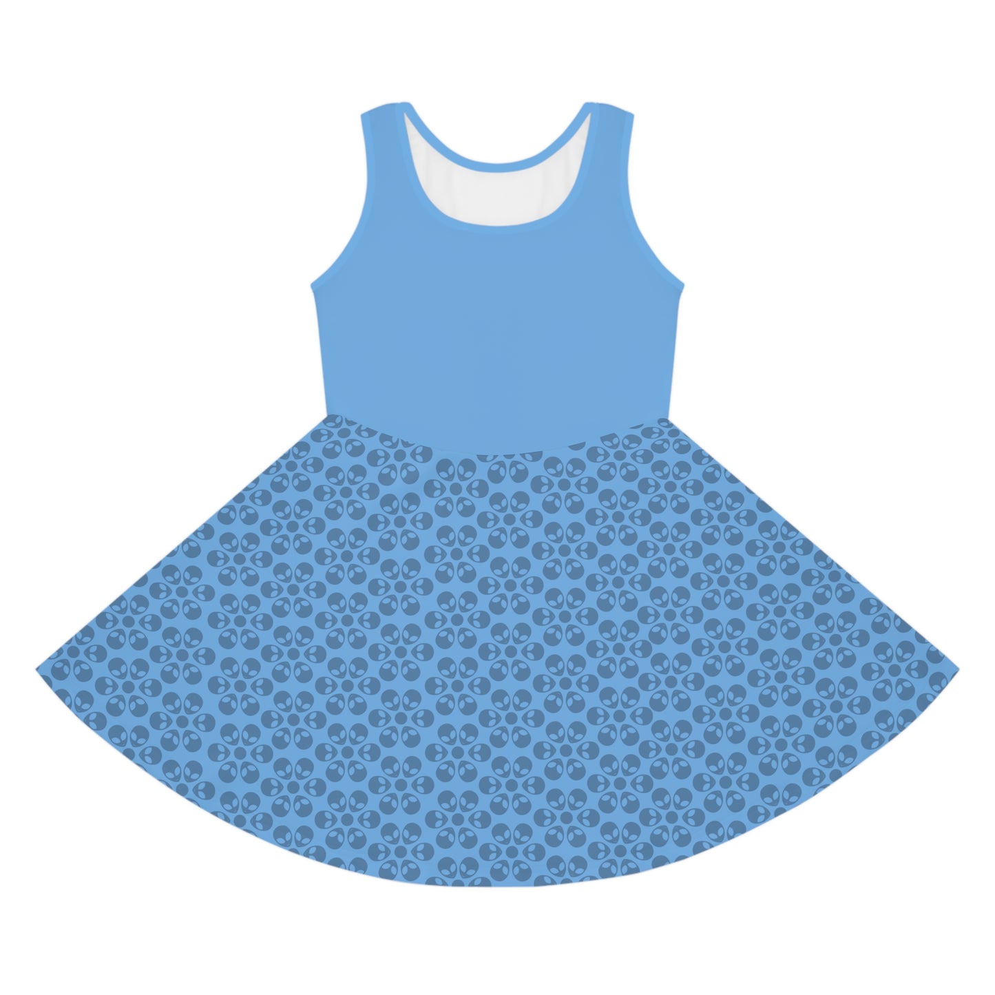 Girls Floral Sleeveless Sundress Cute Summer Dress Kids Fashion Birthday Outfit Playful Floral Pattern Spring Dress Alien Flowers Light Blue