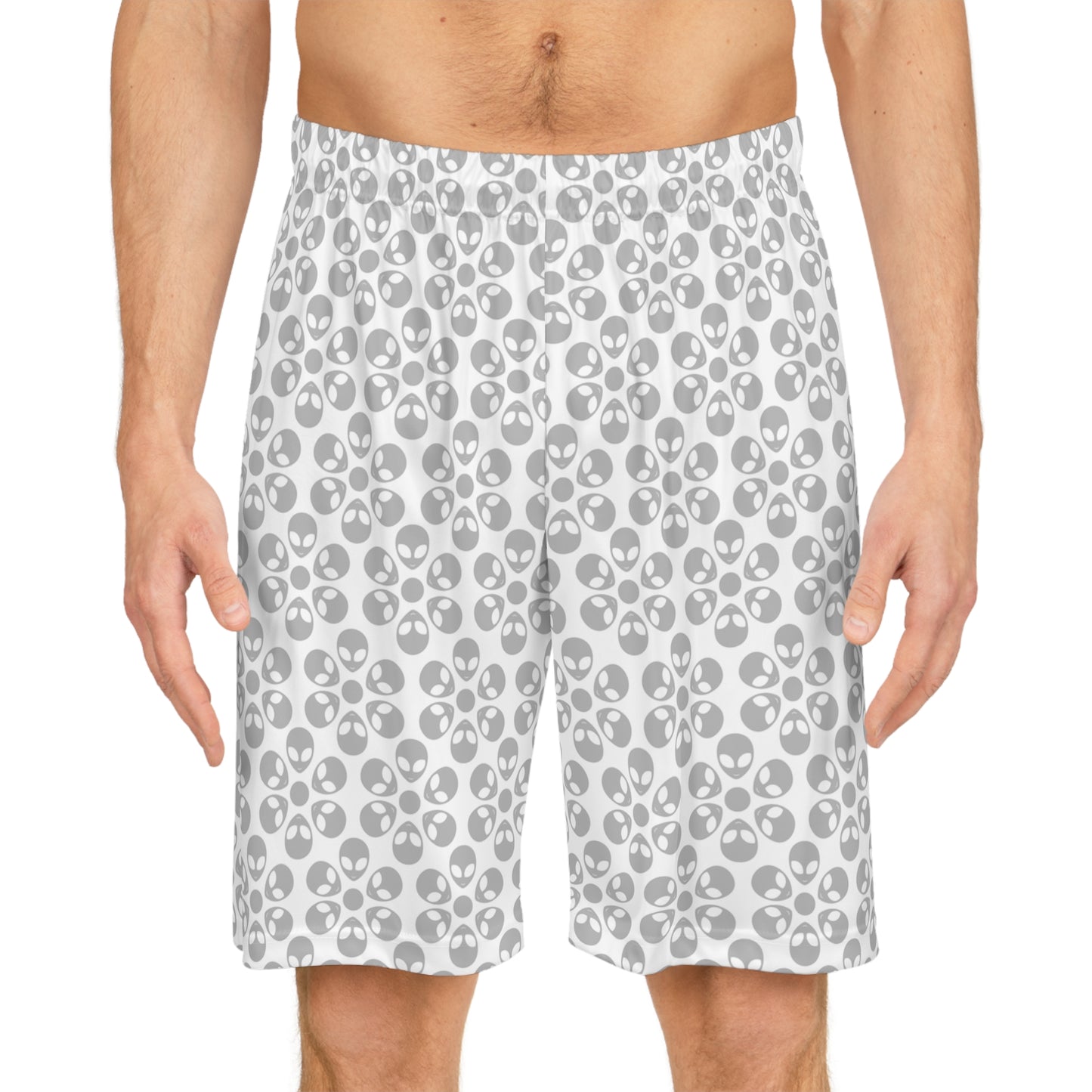 Trendy Skull Pattern Basketball Shorts Summer Activewear Sports Apparel Casual Wear Beach Shorts Gift for Basketball Lovers Alien Flowers White