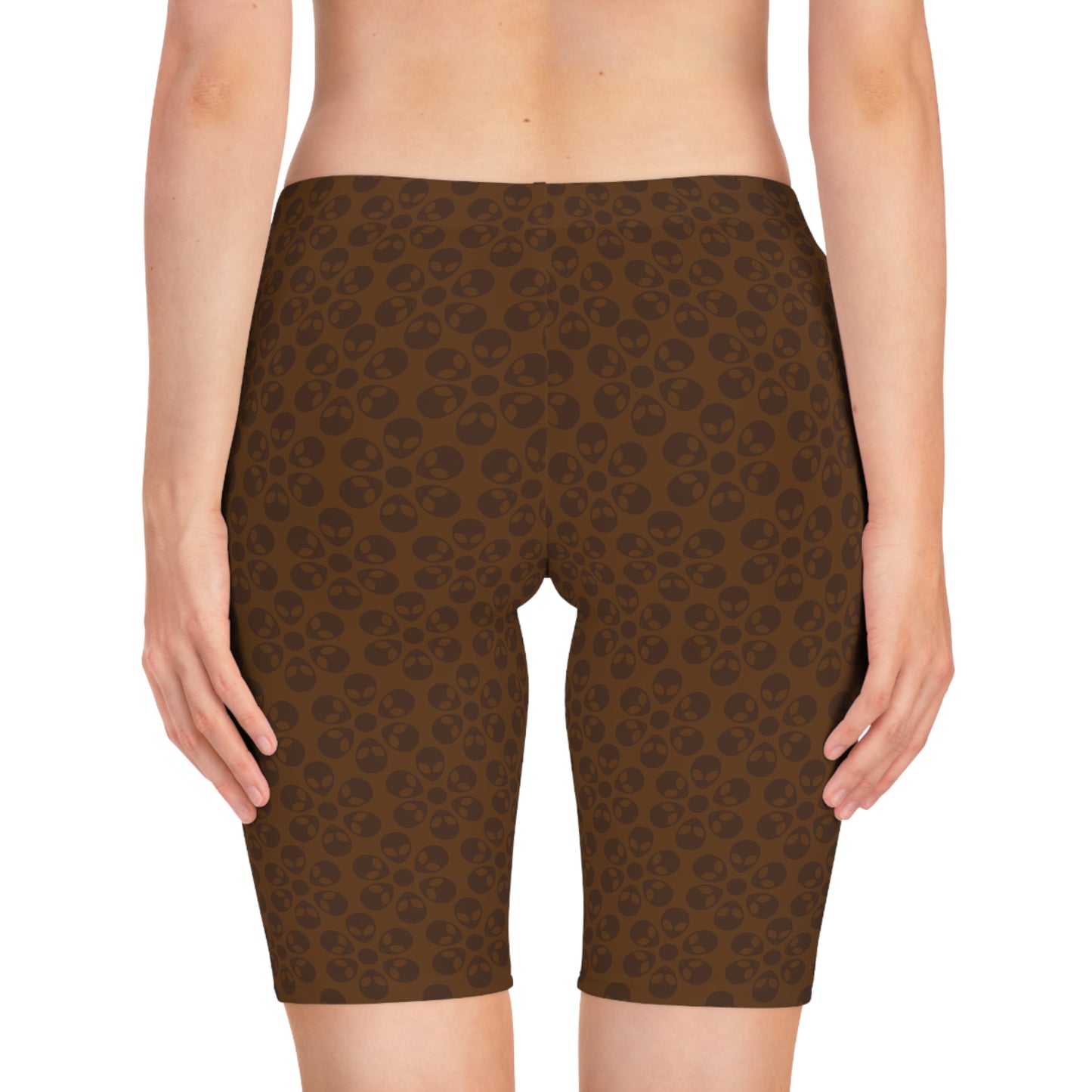 Womens Bike Shorts Alien Flowers Brown