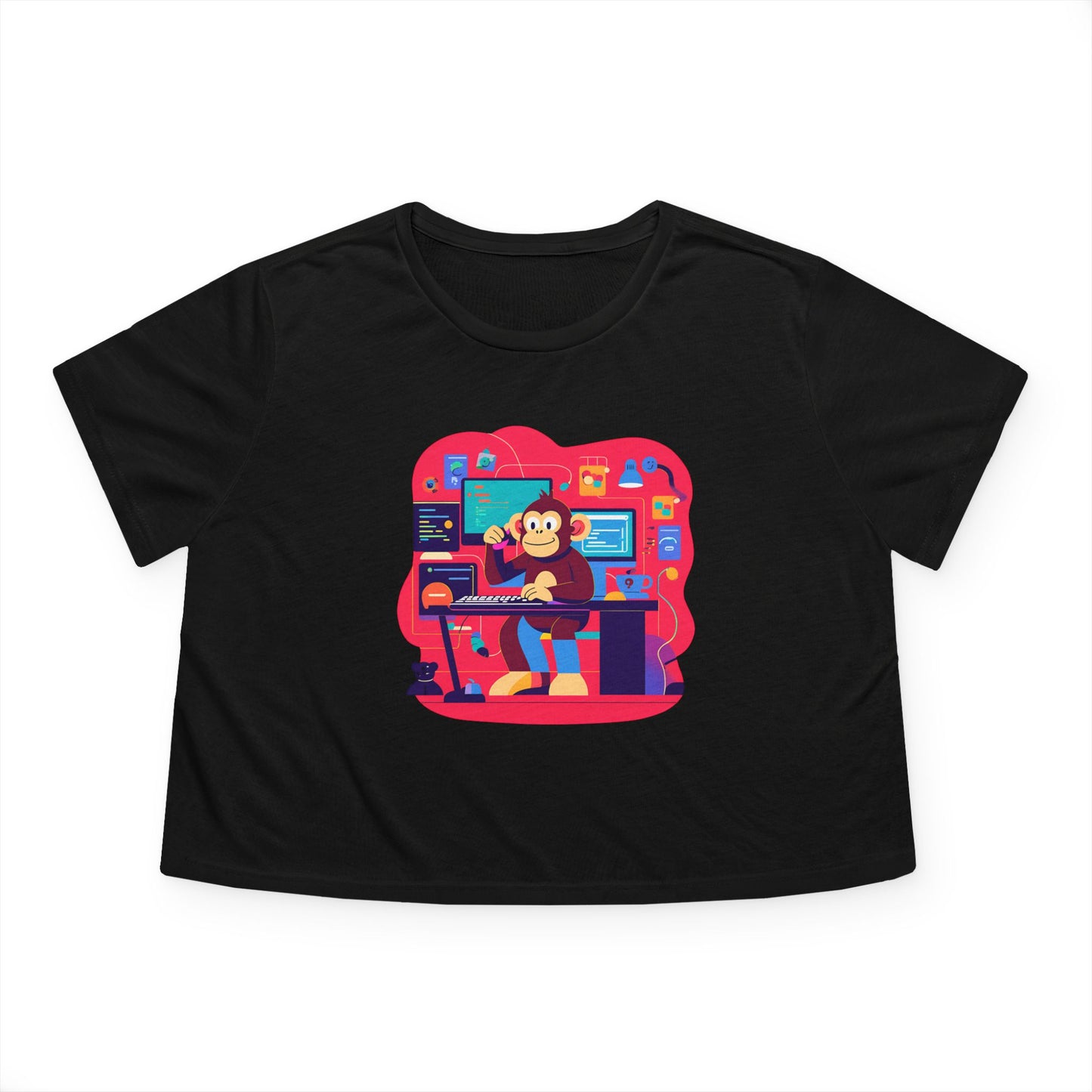 Retro Gamer Women's Flowy Cropped Tee, Cute Graphic Tee, Casual Wear, Gift for Gamers, Fun Summer Top, Kids Birthday Present