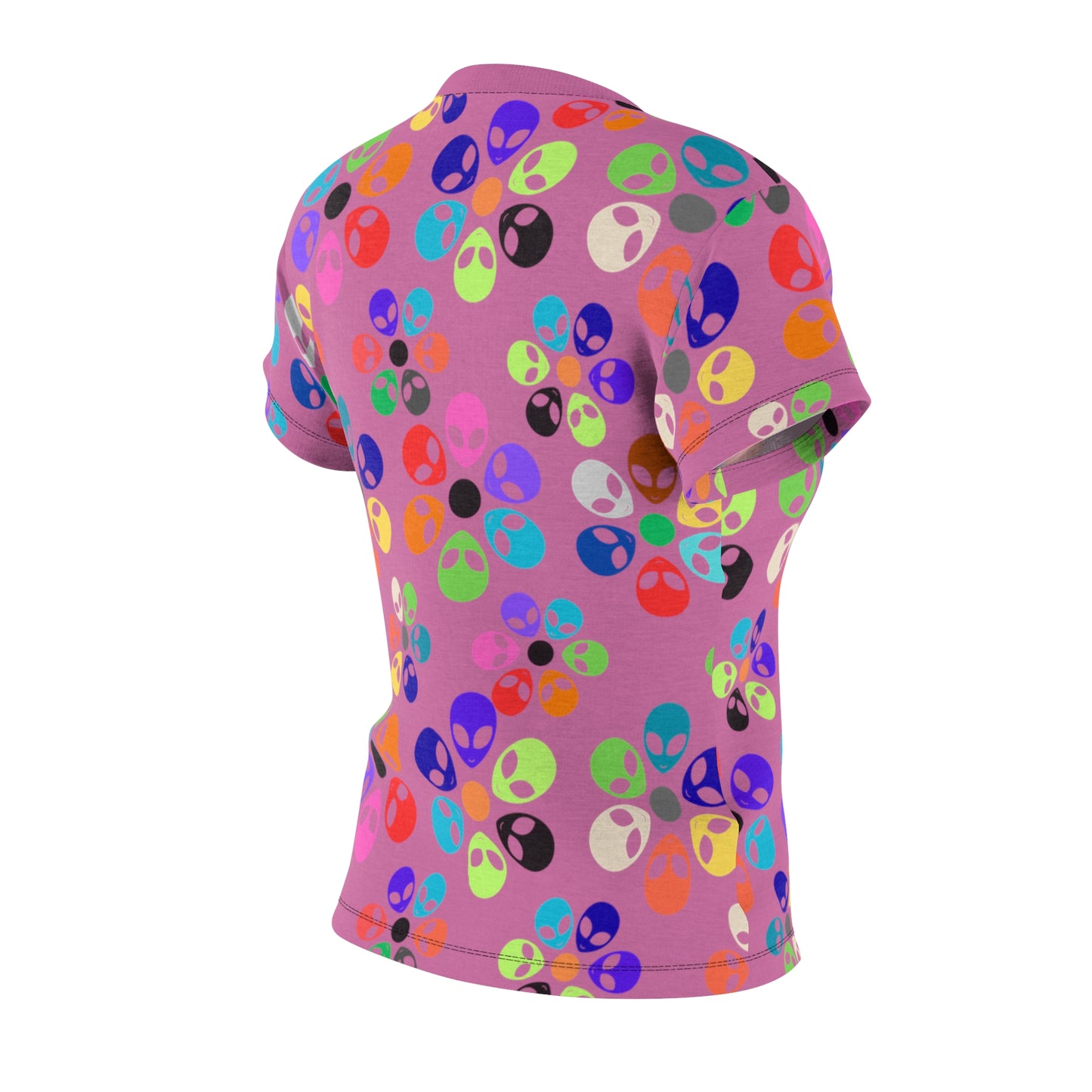 Colorful Alien Print Tee Fun Casual Shirt Unique Gift for SciFi Fans Festival Wear Statement Tee Summer Top Alien Rainbow Flowers Light Pink