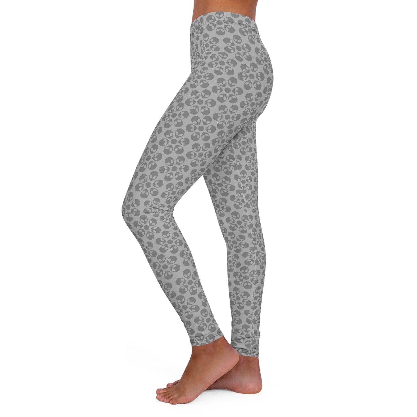Womens Casual Spandex Leggings Alien Flowers Light Grey