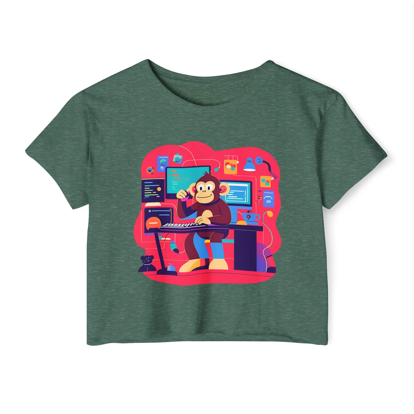 Colorful DJ Monkey Festival Crop Top, Music Festival Shirt, Summer Party Top, Gift for Festival Lovers, Playful Unique T-Shirt