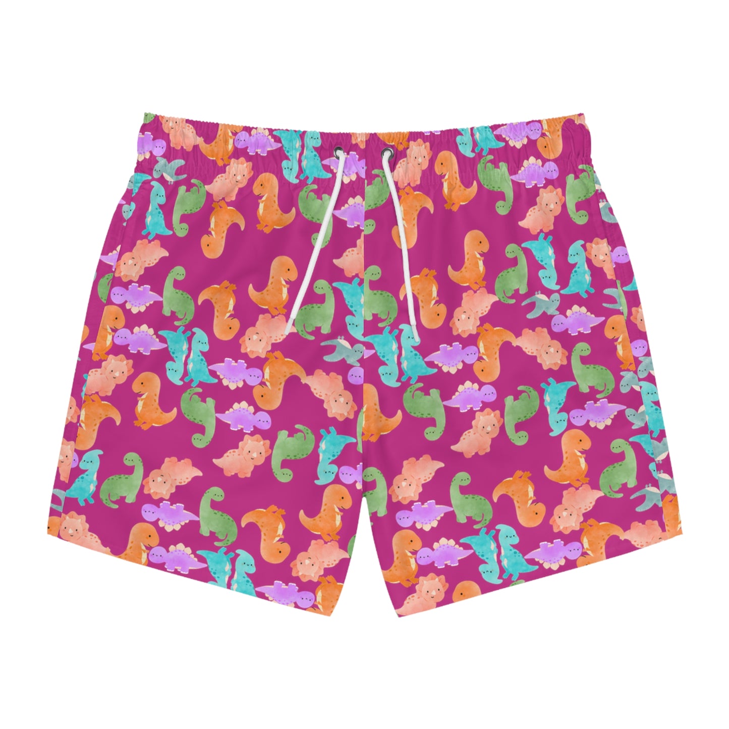 Colorful Dinosaur Swim Trunks for Summer Fun Beachwear Pool Party Vacation Essentials Kids & Adults Swimwear Rainbow Dinos Pink