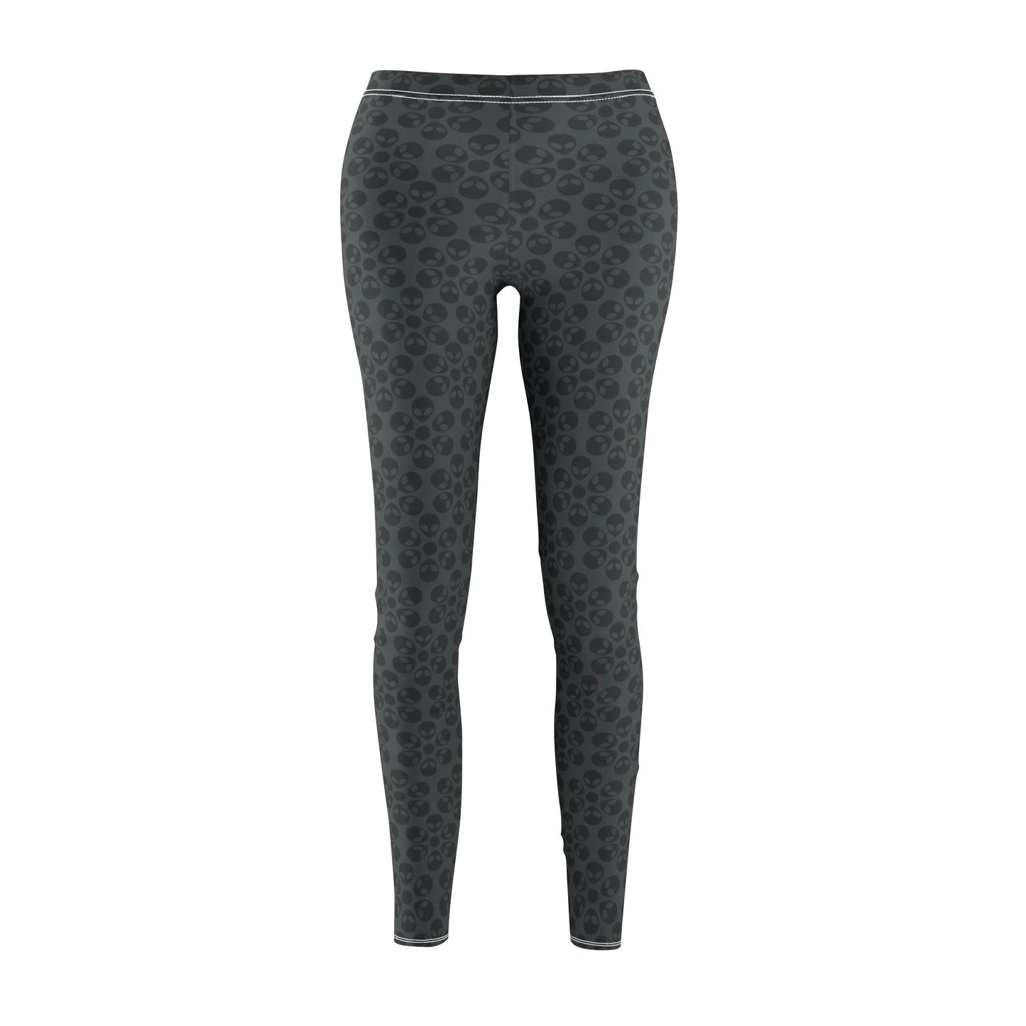 Womens Midrise Casual Leggings Alien Flowers White