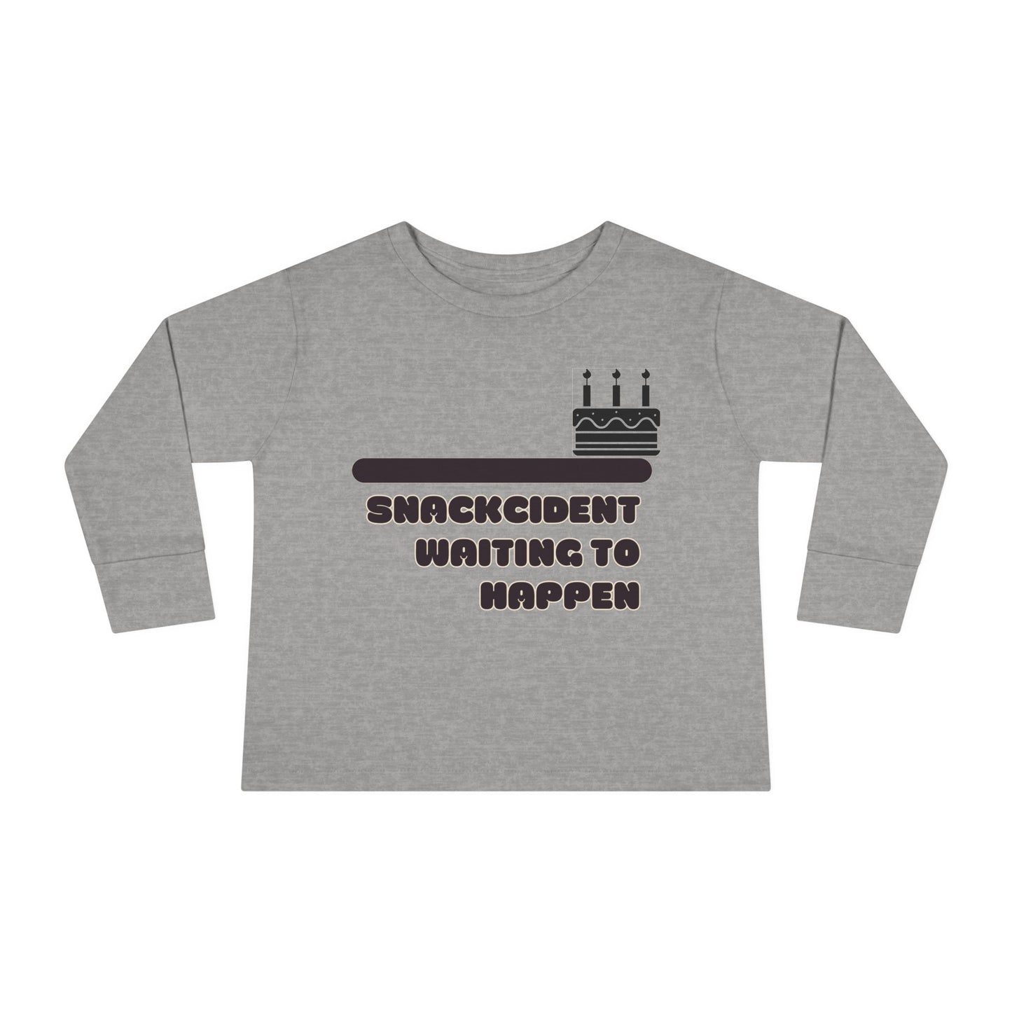 Snackcident Waiting to Happen Toddler Long Sleeve Tee | Cute Kids Shirt | Fun Gift for Birthdays, Playdates, Parties, Food Lovers