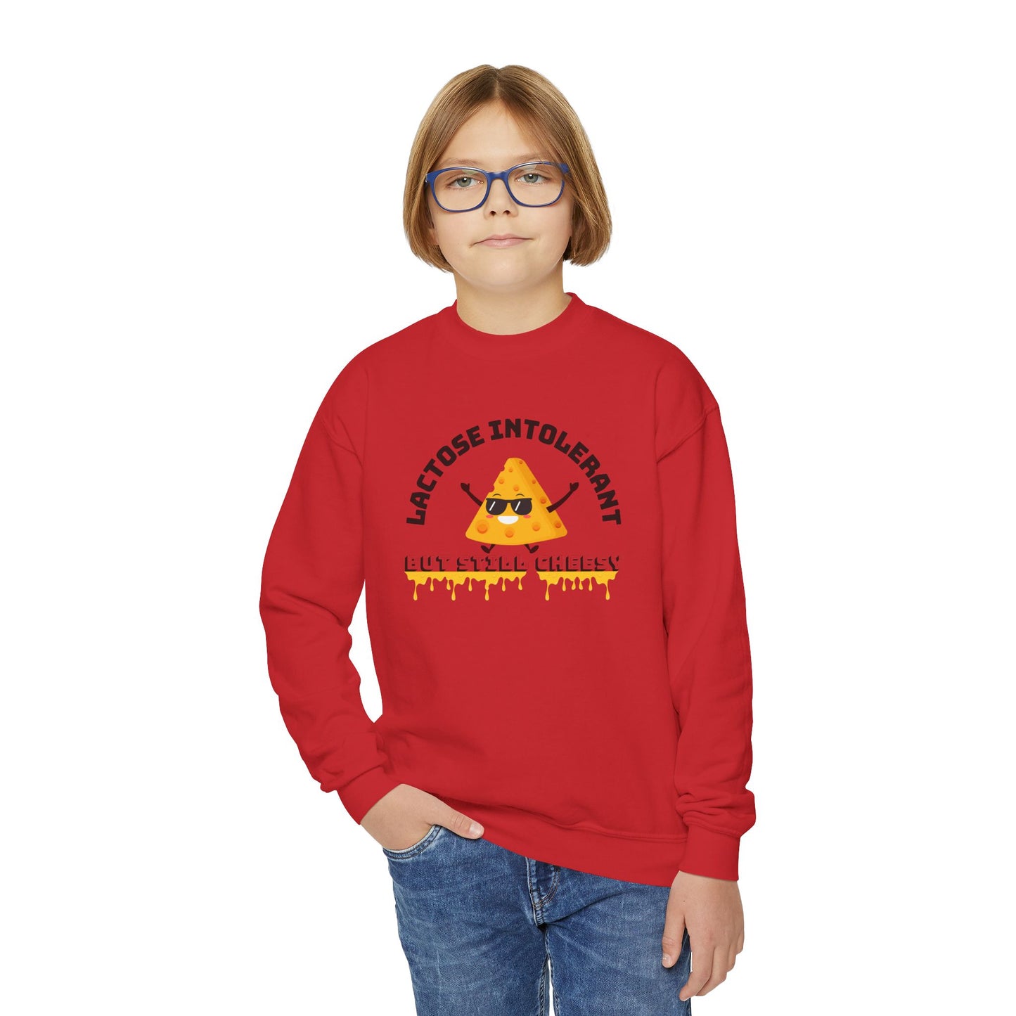Fun Youth Crewneck Sweatshirt - "Lactose Intolerant" - Funny Gift for Kids, Allergy Awareness, Casual Wear, Birthday