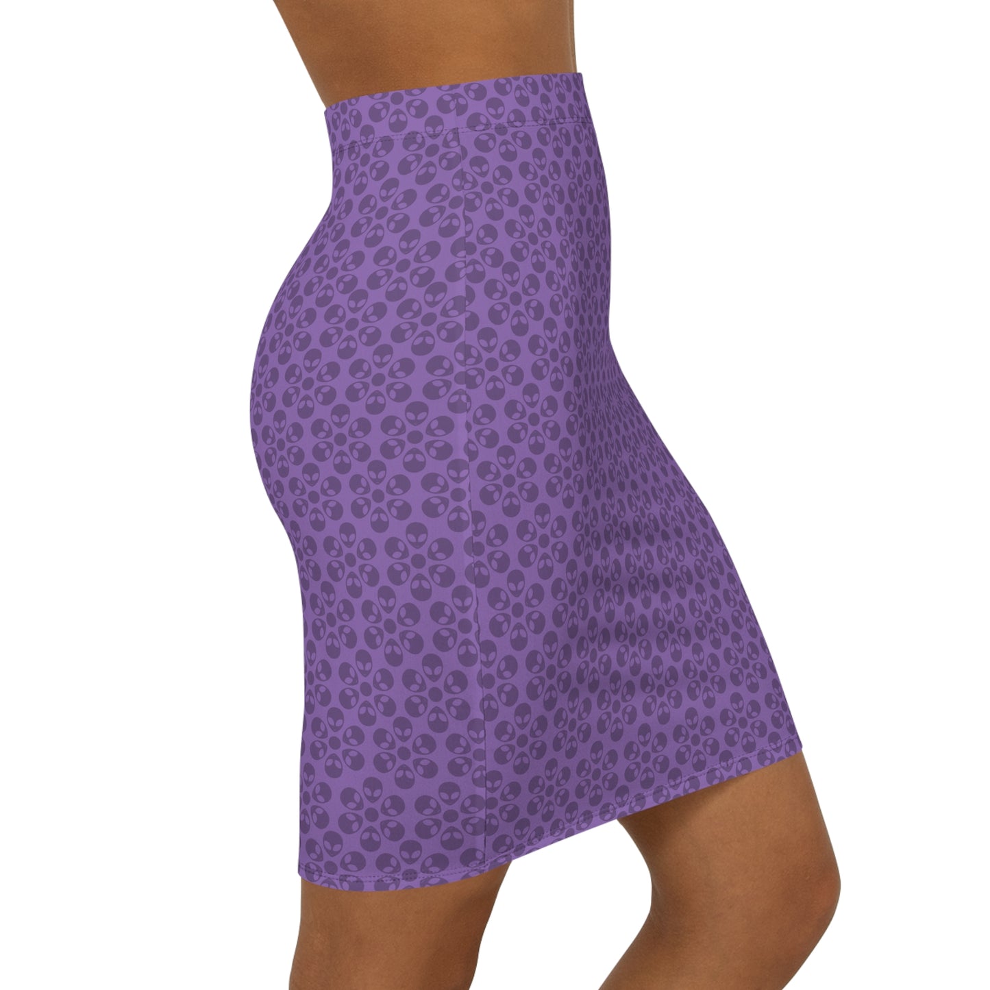 Womens MidWaist Pencil Skirt  Alien Flowers Light Purple