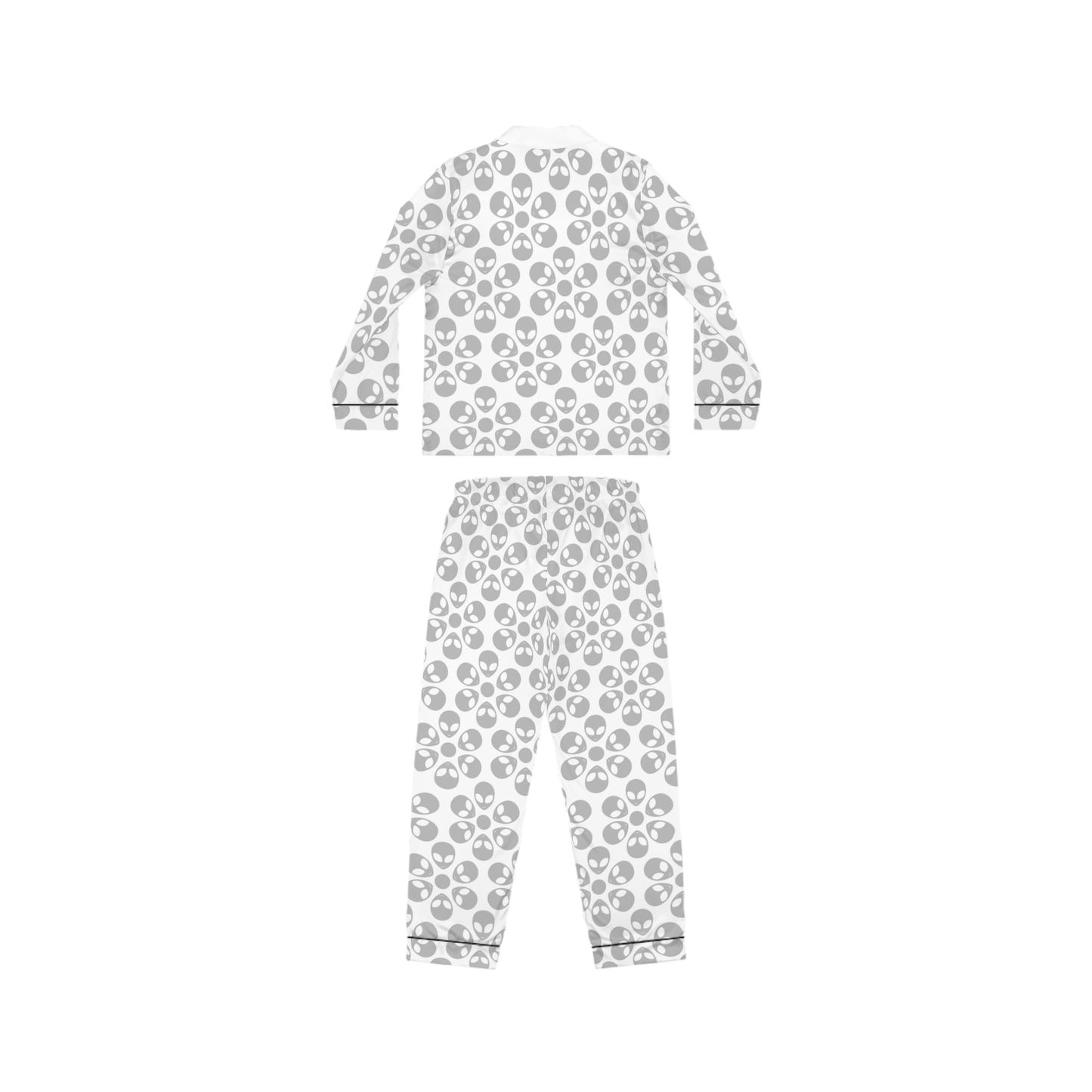 Womens Satin Pajamas Alien Flowers White