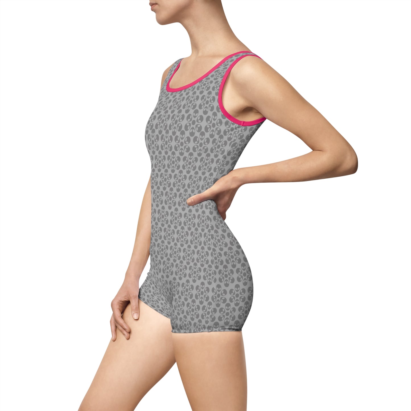 Womens Vintage Swimsuit Alien Flowers Light Grey