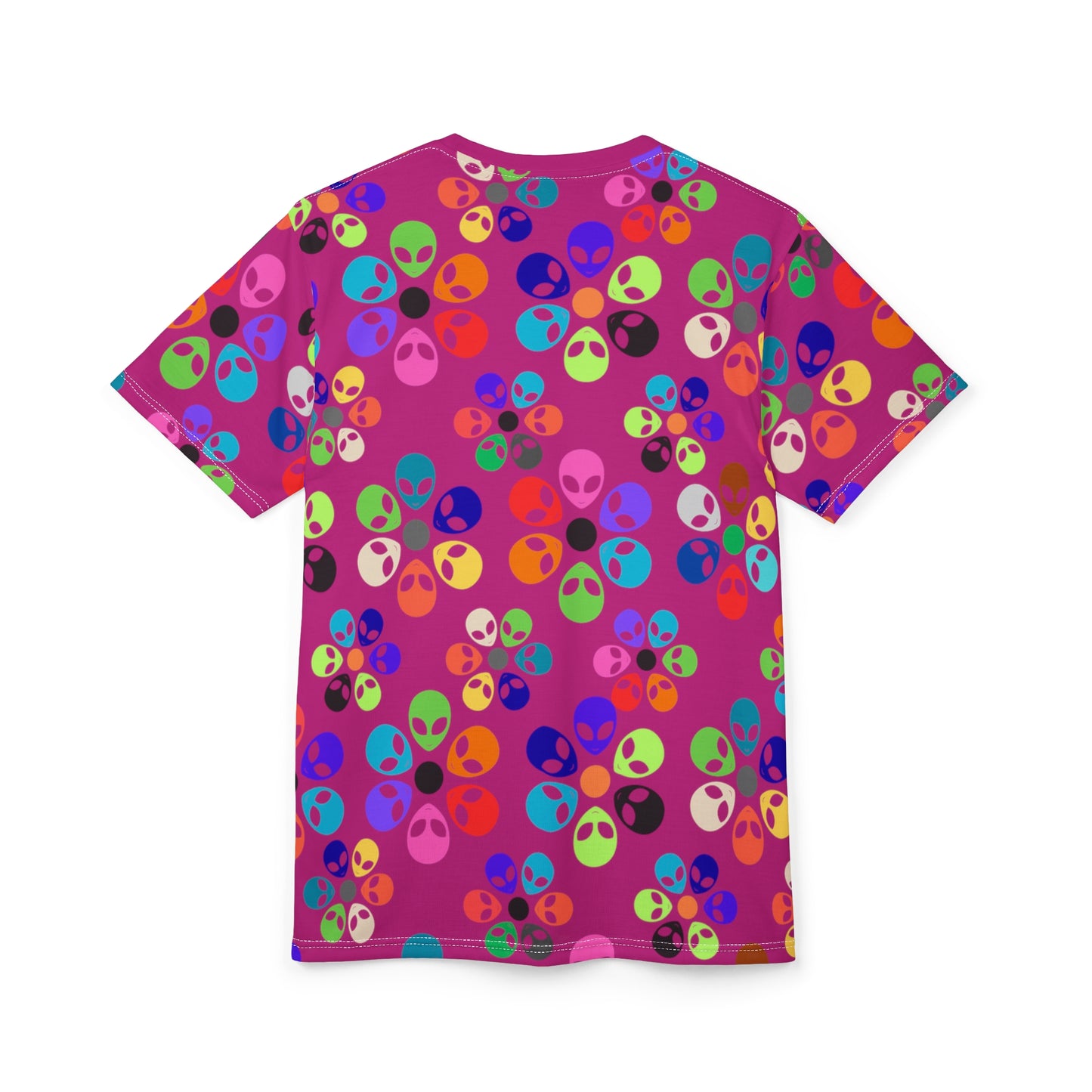 Colorful Alien Print Unisex TShirt Fun Graphic Tee Quirky Fashion Wear Gift for SciFi Lovers Trendy Casual Style Summer Apparel Alien Rainbow Flowers Pink