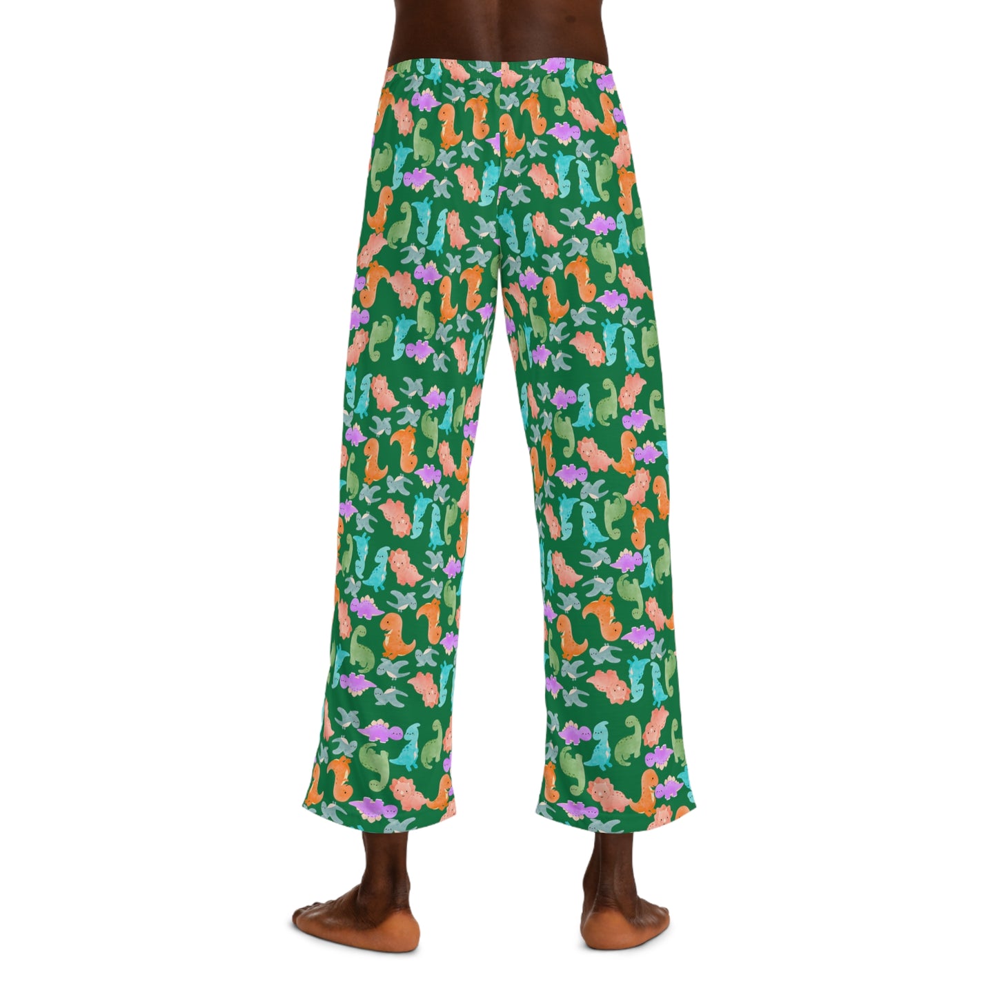 Colorful Mens Pajama Pants | Cozy Loungewear for Relaxation Gift for Him Beach Vibes Summer Nights Sleepwear Rainbow Dinos Dark Green
