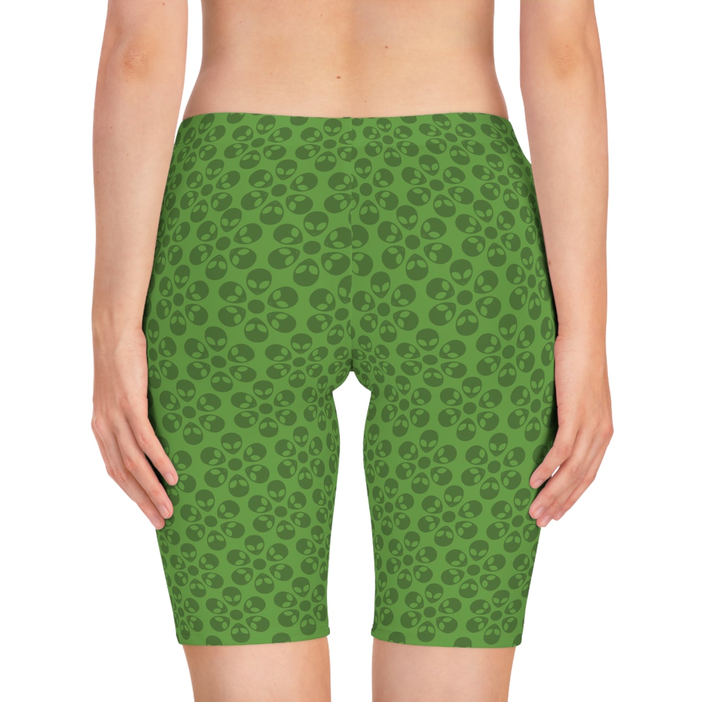 Womens Bike Shorts Alien Flowers Green