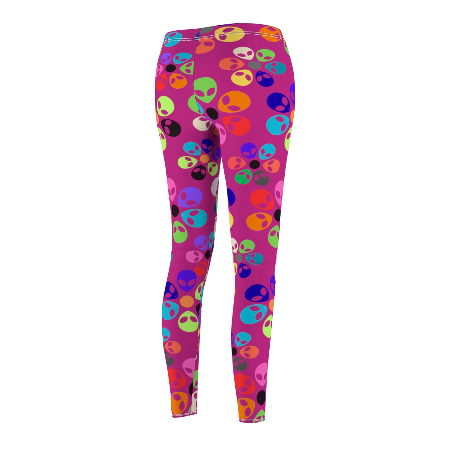 Colorful Alien Print Womens Leggings Casual Streetwear Graphic Leggings for Festivals Comfortable Activewear Unique Gift Idea Alien Rainbow Flowers Pink