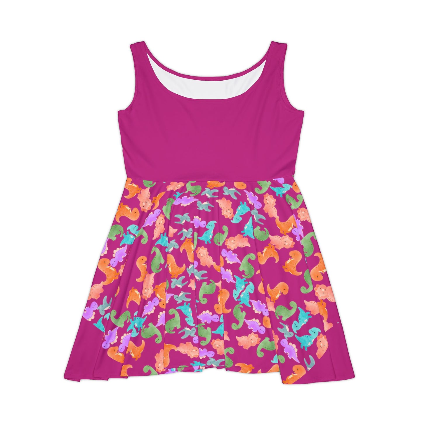 Colorful Dino Womens Skater Dress Summer Outfit Party Dress Casual Dress Boho Dress Festival Wear Rainbow Dinos Pink