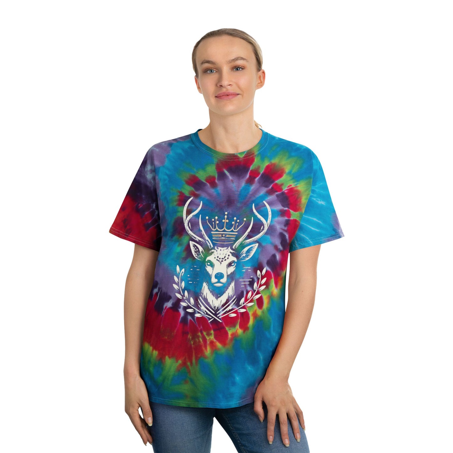 Spiral Tie-Dye Tee with Majestic Deer Design | Bohemian Style Shirt - Oh Deer Lord