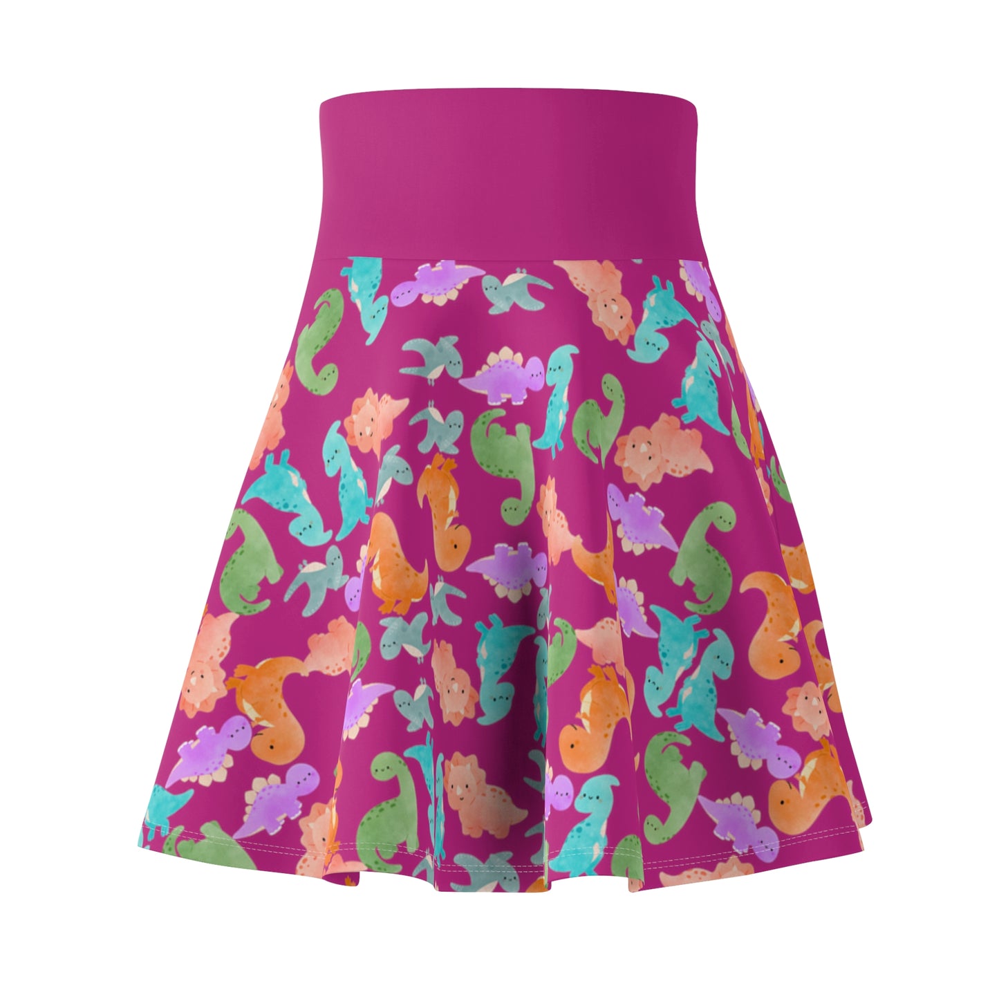 Colorful Dino Print Womens Skater Skirt Cute Summer Skirt Fun Fashion Piece Beach Outfit Gift for Animal Lovers Casual Wear Rainbow Dinos Pink