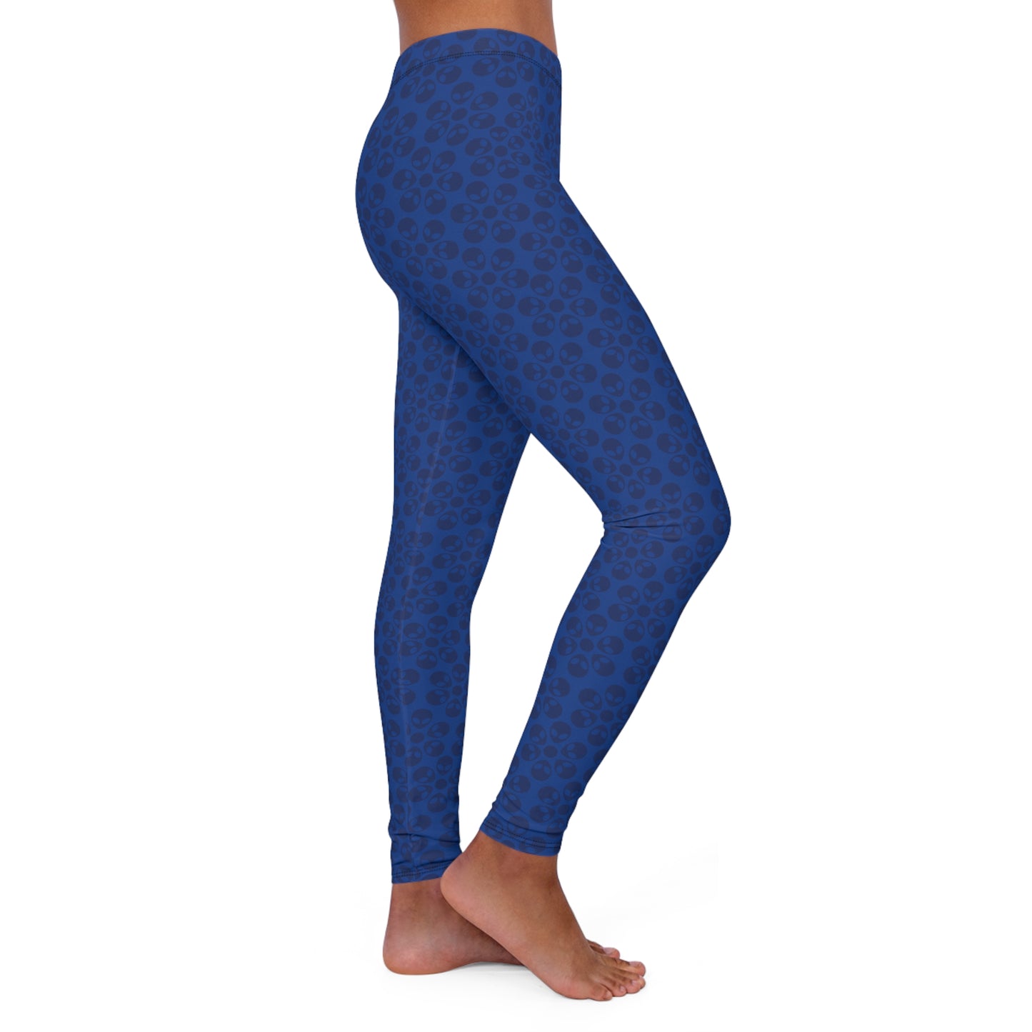 Womens Casual Spandex Leggings Alien Flowers Dark Blue