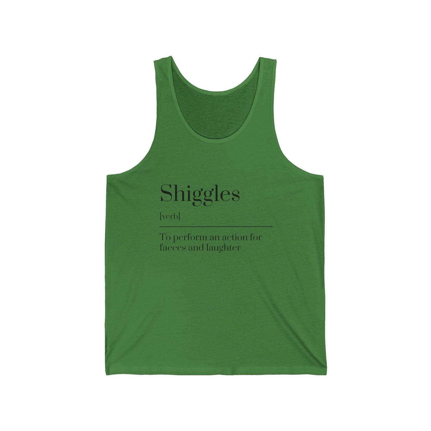 Shiggles Unisex Jersey Tank, Fun Graphic Tee, Summer Top, Casual Wear, Gift for Friends, Laughter Apparel