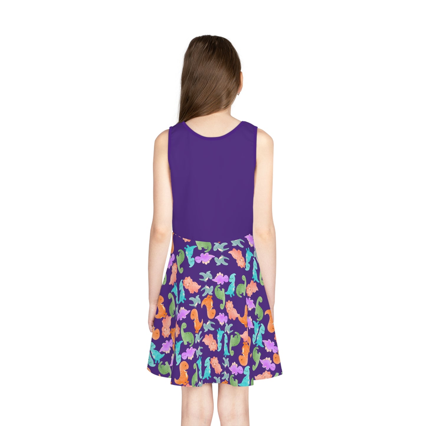 Colorful Dino Print Girls Sleeveless Sundress Summer Dress Beachwear Birthday Gift Toddler Outfit Playful Sundress Rainbow Dinos Purple