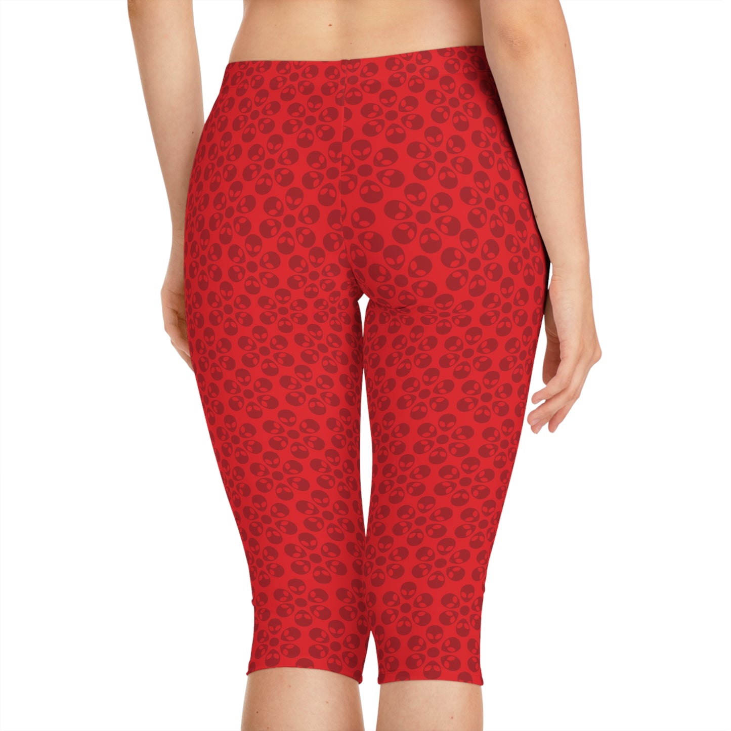 Womens Capri Leggings Alien Flowers Red