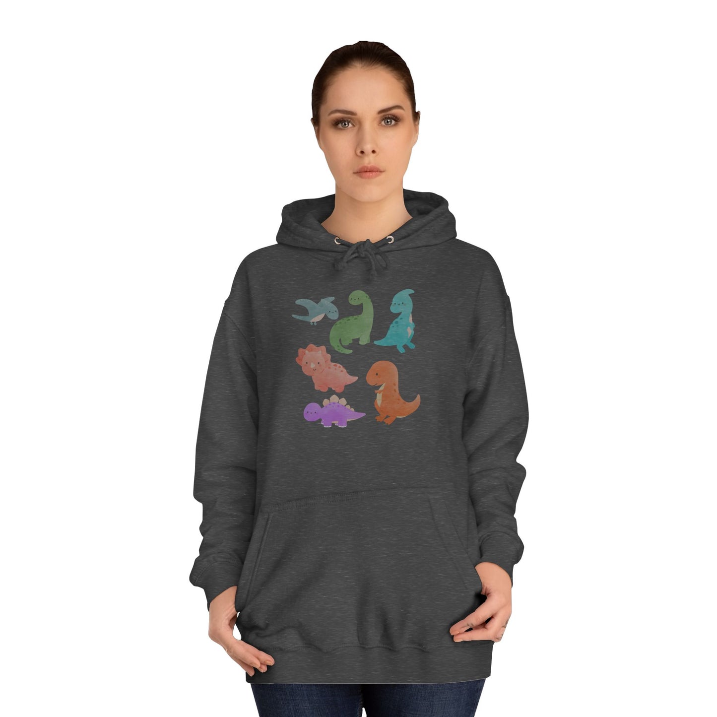 Unisex College Hoodie Colorful Dino - Cozy Casual Sweatshirt for Students, Perfect for Campus Life, Gift for Graduation, School Spirit Wear