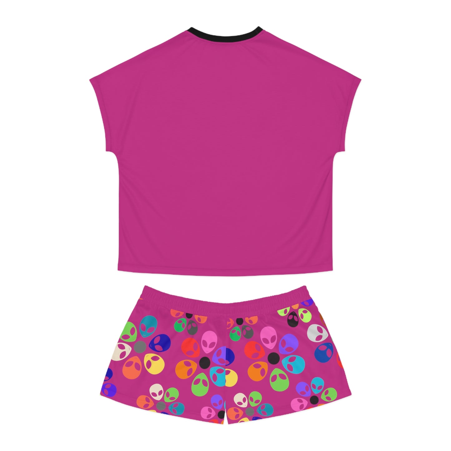 Colorful Alien Print Womens Pajama Set Fun Sleepwear for Teens Relaxing Nightwear Unique Gift for Space Lovers Cute Loungewear Alien Rainbow Flowers Pink