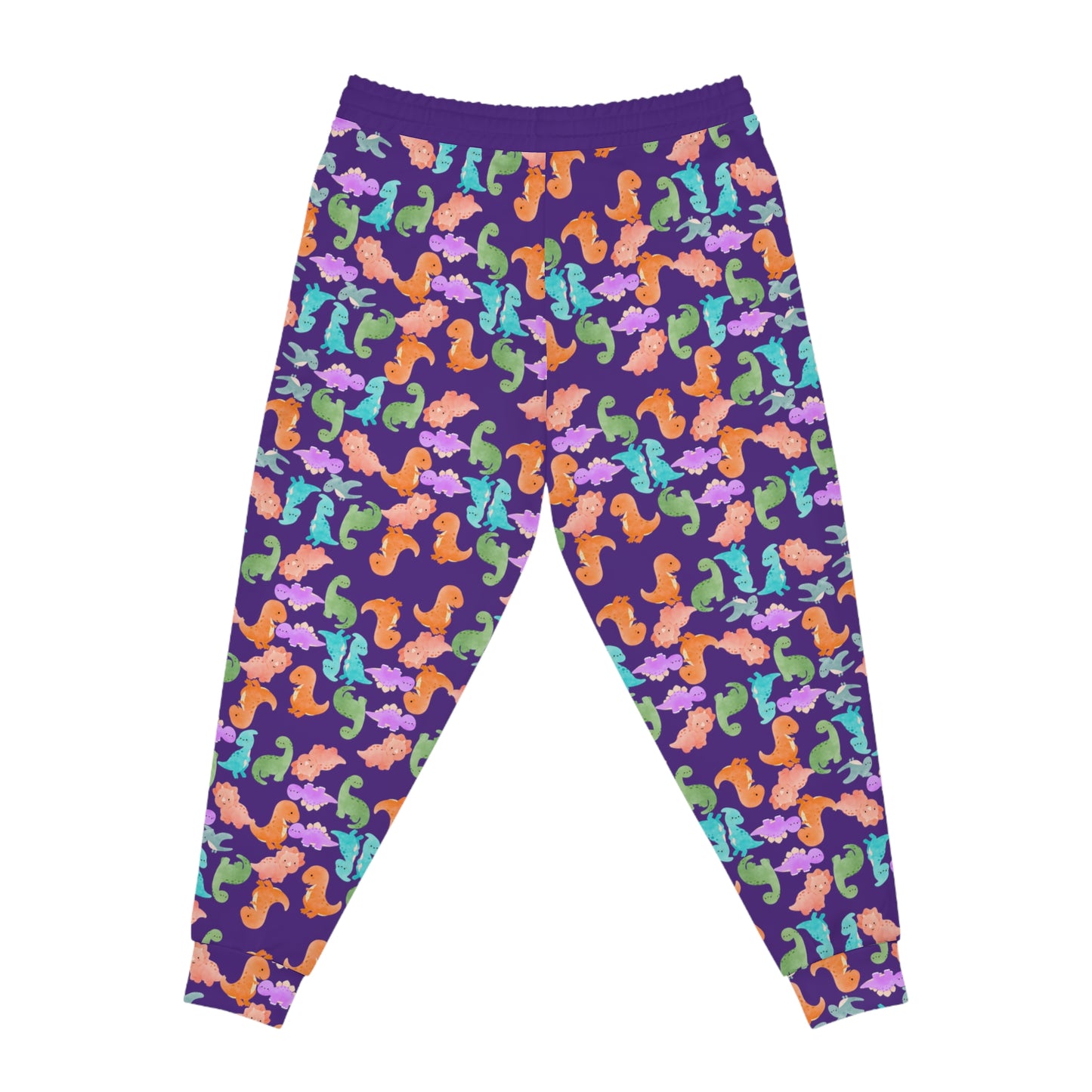 Colorful Dinosaur Print Joggers Fun and Comfortable Athletic Pants Perfect for Kids and Adults Loungewear Gift for Holidays Rainbow Dinos Purple