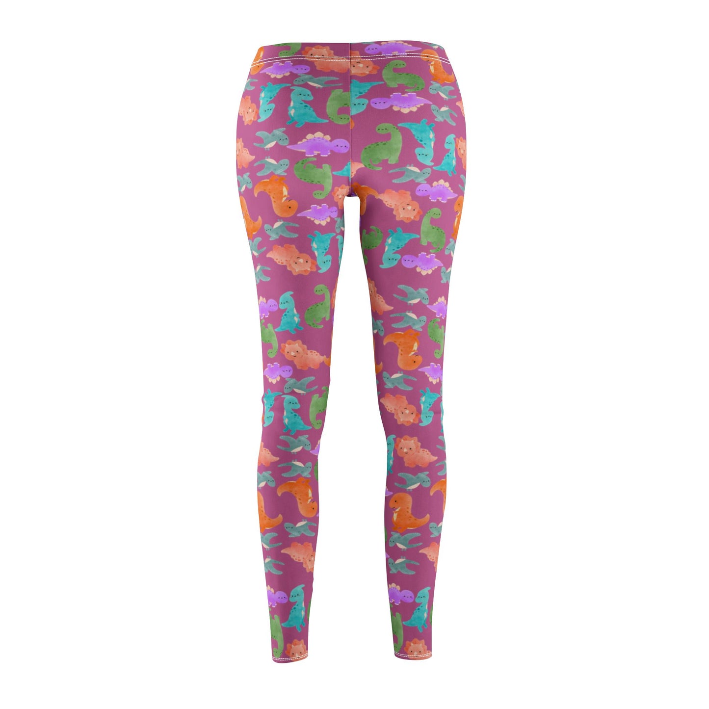 Womens Midrise Casual Leggings Rainbow Dinos Light Pink