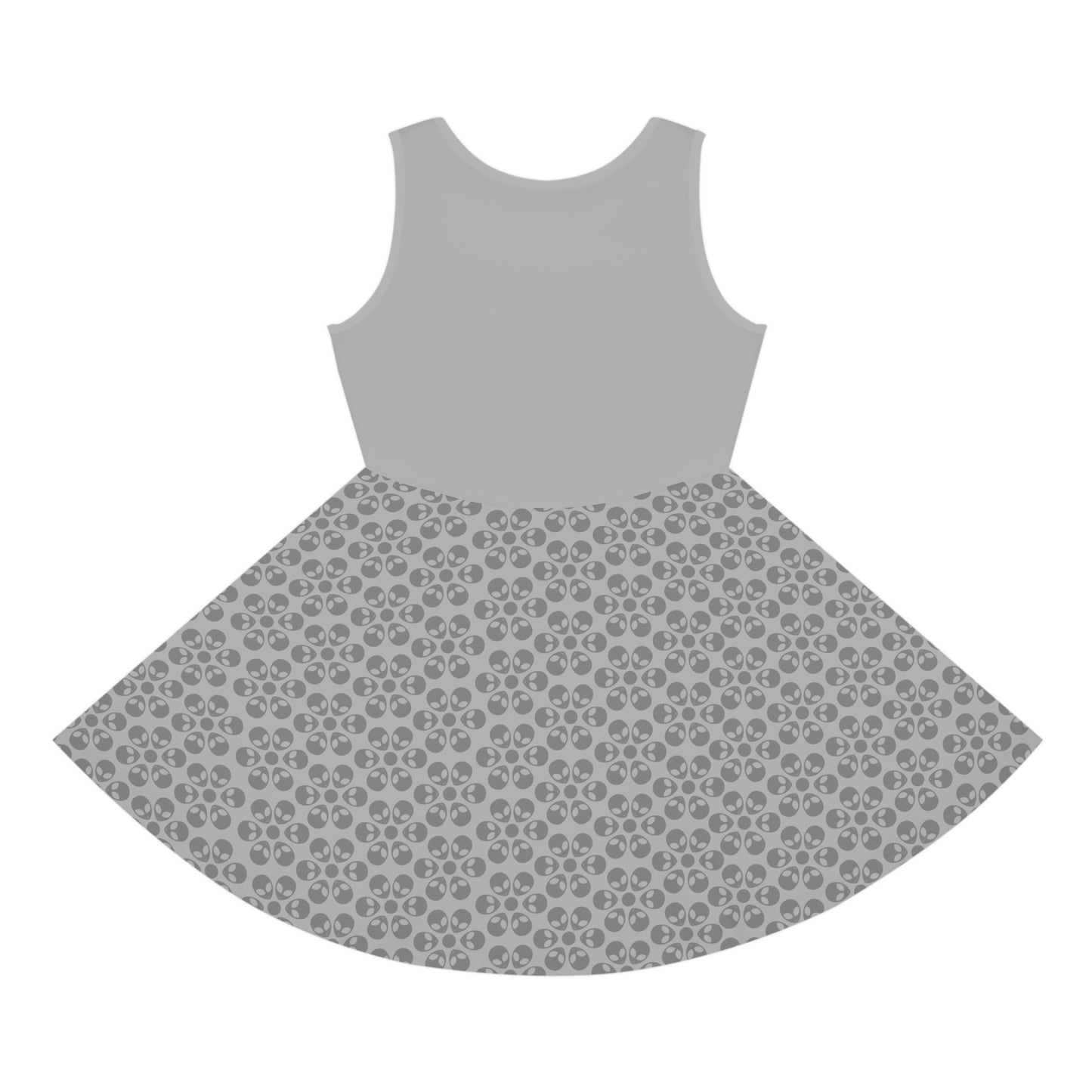 Girls Floral Sleeveless Sundress Cute Summer Dress Kids Fashion Birthday Outfit Playful Floral Pattern Spring Dress Alien Flowers Light Grey