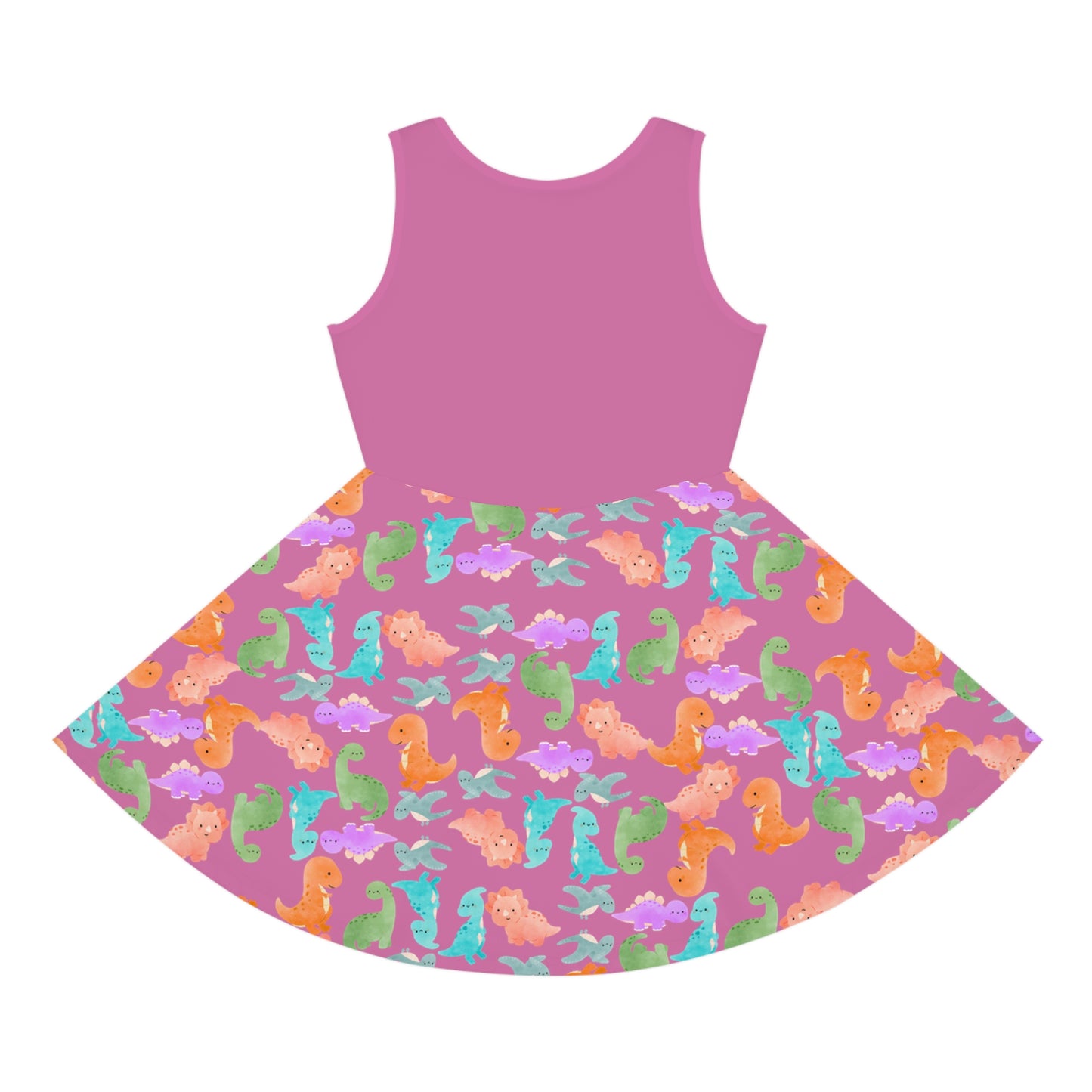 Colorful Dino Print Girls Sleeveless Sundress Summer Dress Beachwear Birthday Gift Toddler Outfit Playful Sundress Rainbow Dinos Light Pink